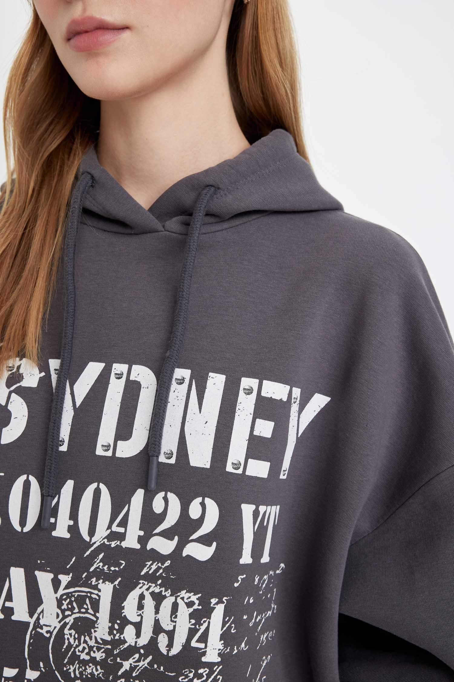 Oversize Geniş Kalıp Kapüşonlu Sırt Baskılı Kalın Sweatshirt