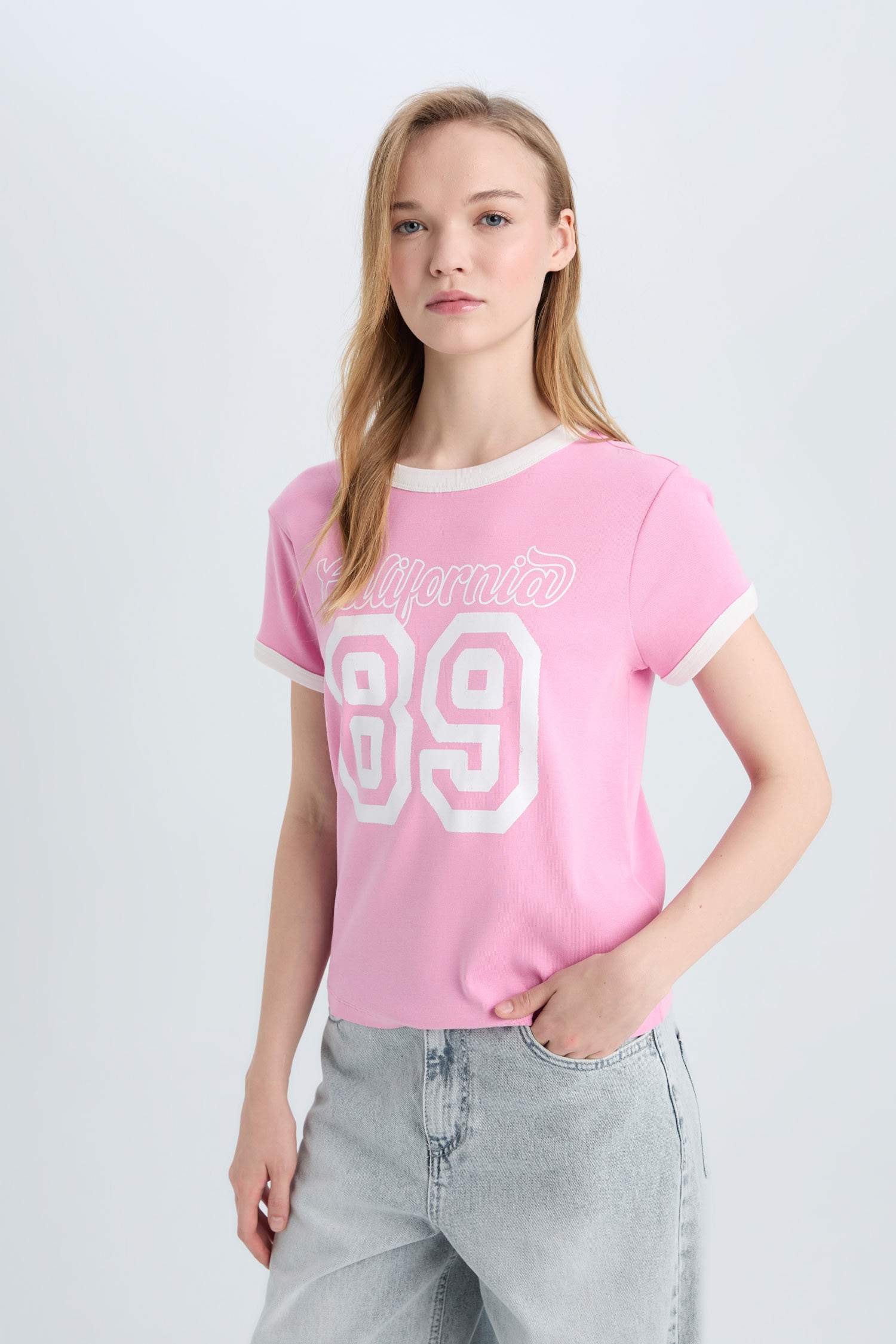 Coool Regular Fit Bisiklet Yaka Baskılı Ribana Kısa Kollu Tişört