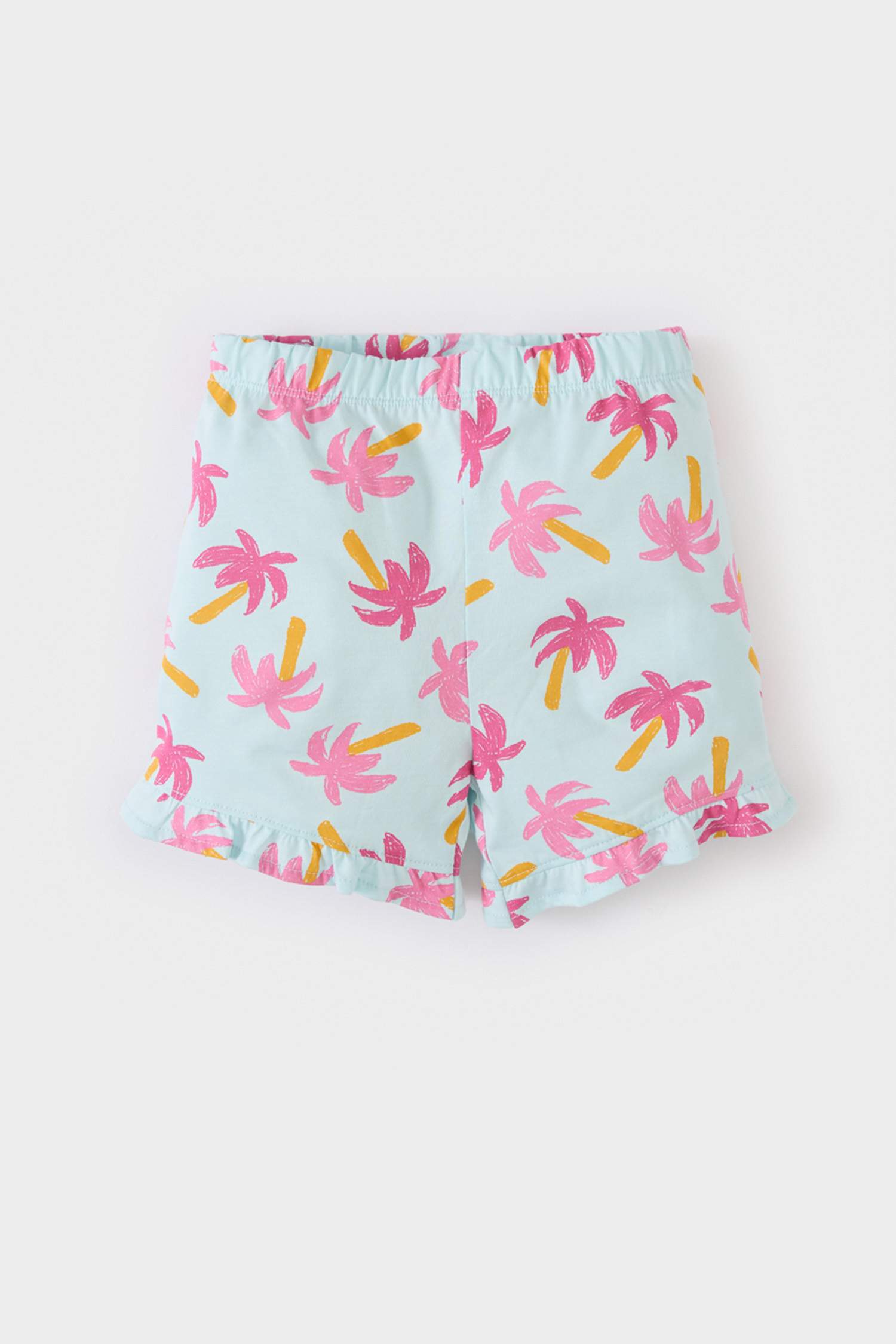 Kız Bebek 2'li Takım Palmiye Desenli Kısa Kollu Tişört Beli Lastikli Şort