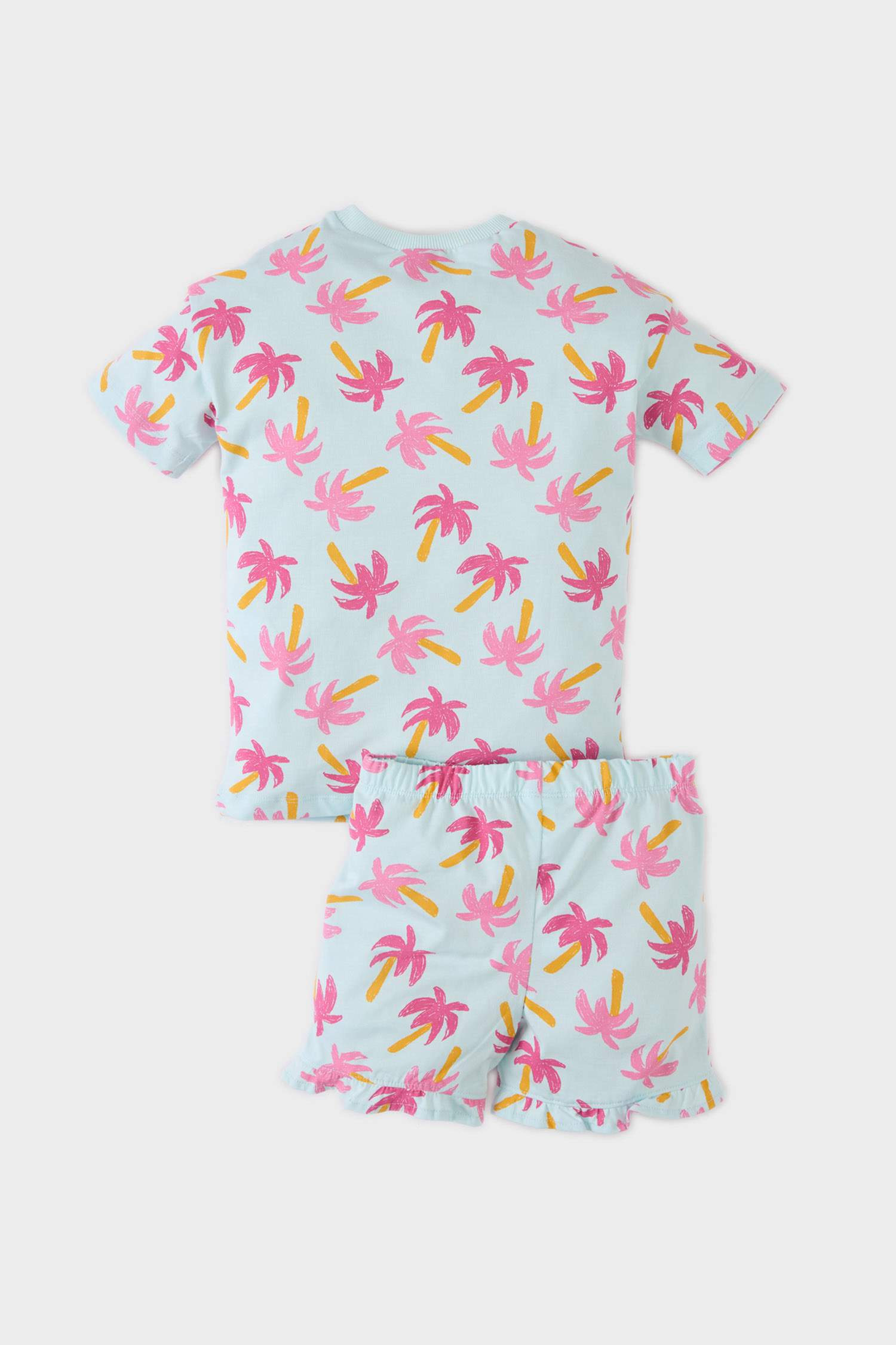 Kız Bebek 2'li Takım Palmiye Desenli Kısa Kollu Tişört Beli Lastikli Şort