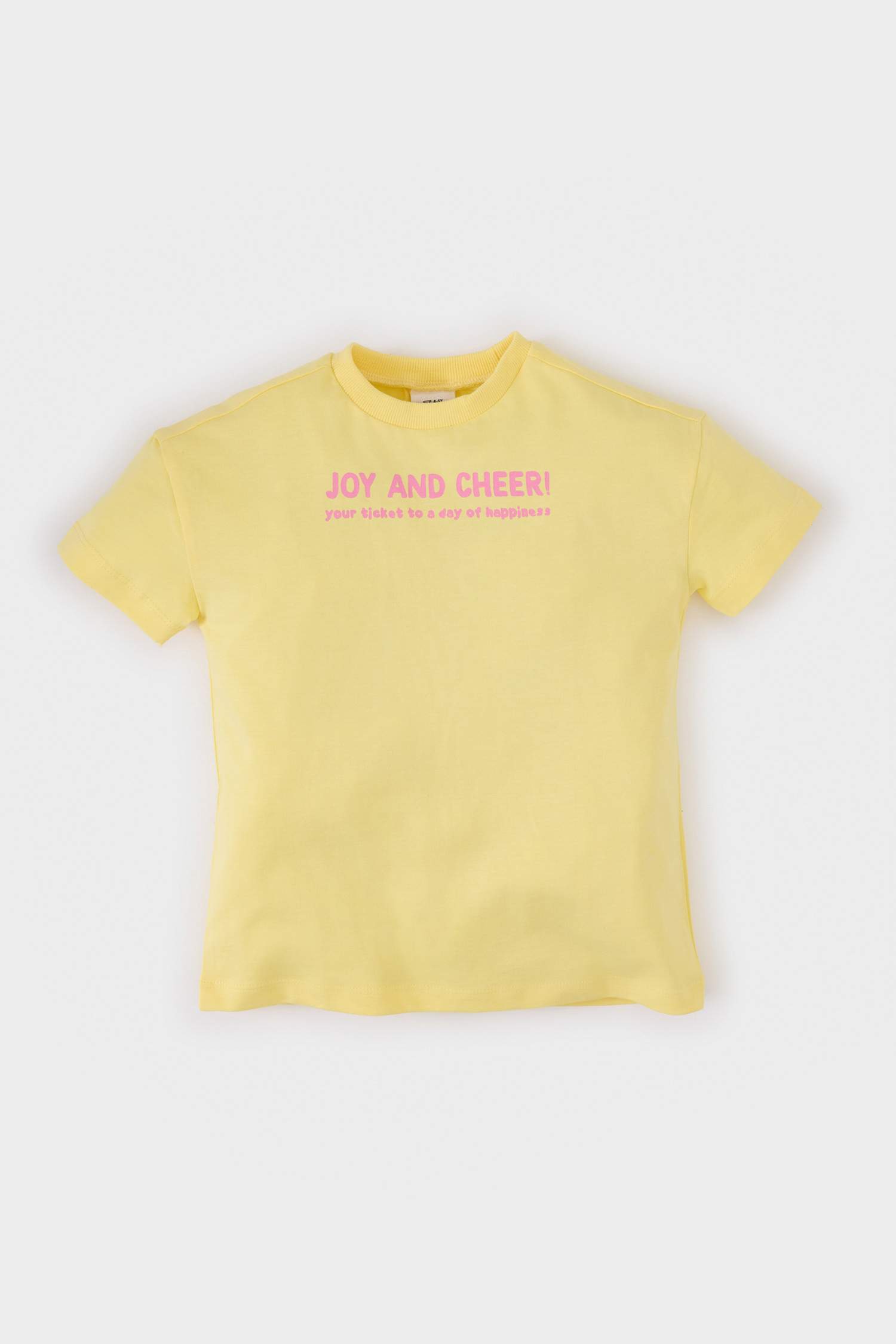 Kız Bebek Bisiklet Yaka Baskılı Kısa Kollu Tişört