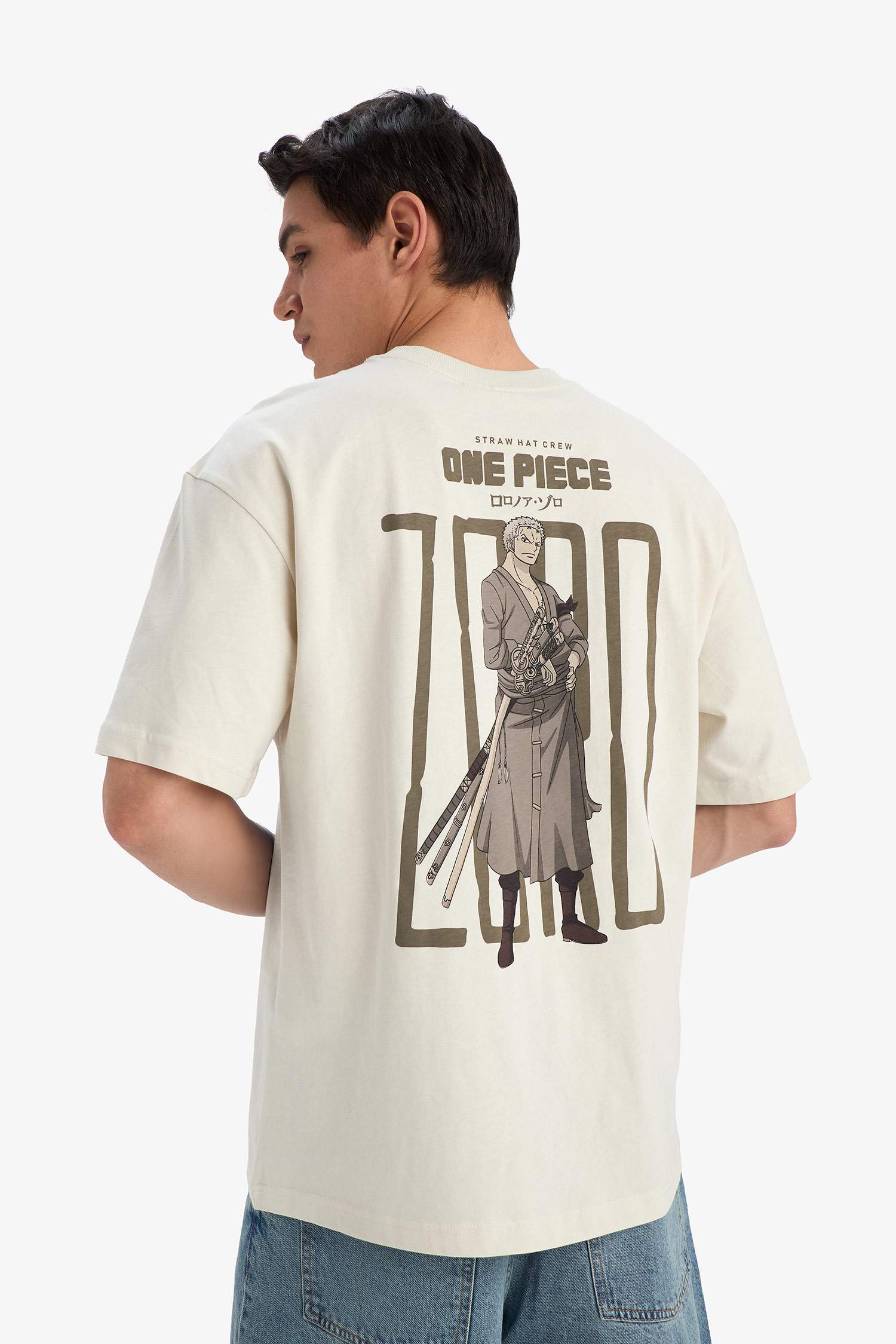 تيشيرت نص ردن مطبوع أوفر سايز بياقة مستديرة من ون بيس    