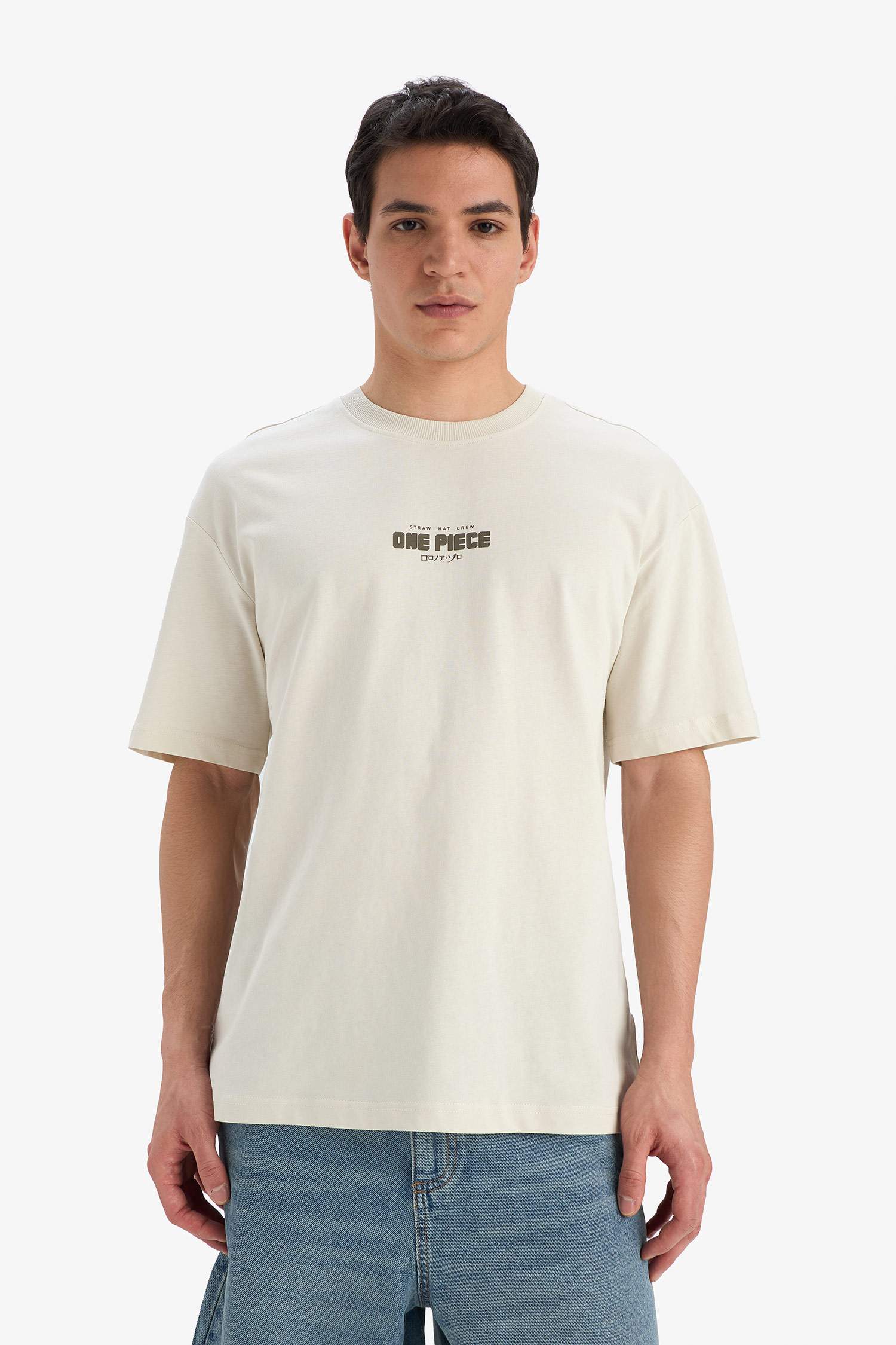 تيشيرت نص ردن مطبوع أوفر سايز بياقة مستديرة من ون بيس    