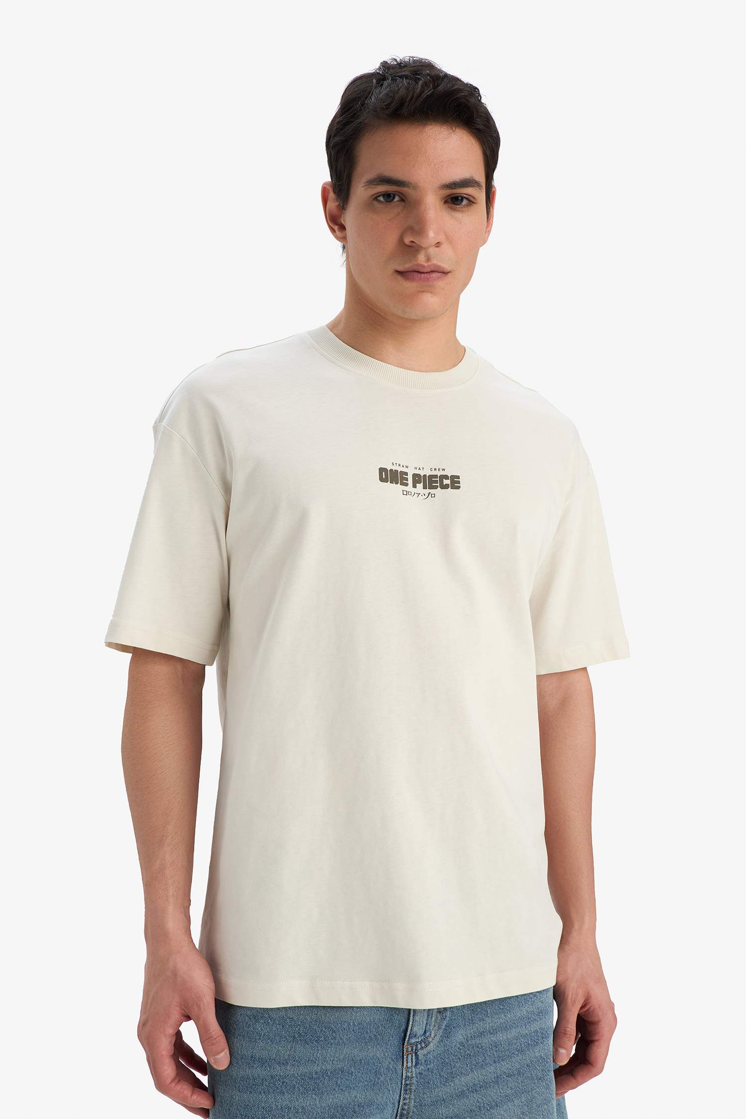 تيشيرت نص ردن مطبوع أوفر سايز بياقة مستديرة من ون بيس    