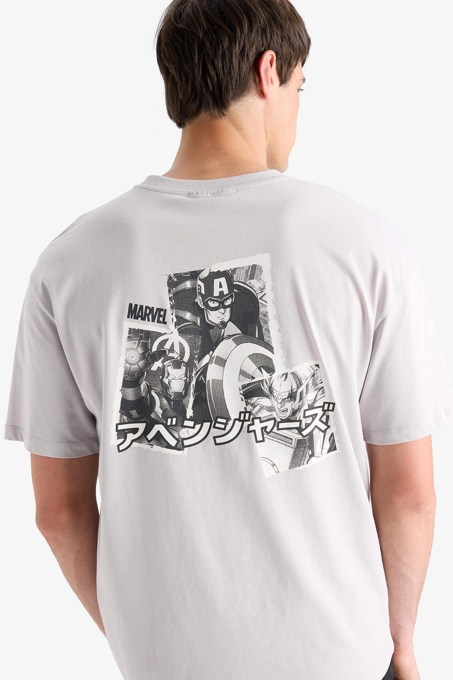 %100 Pamuk Marvel Avengers Boxy Fit Bisiklet Yaka Sırt Baskılı Kısa Kollu Tişört