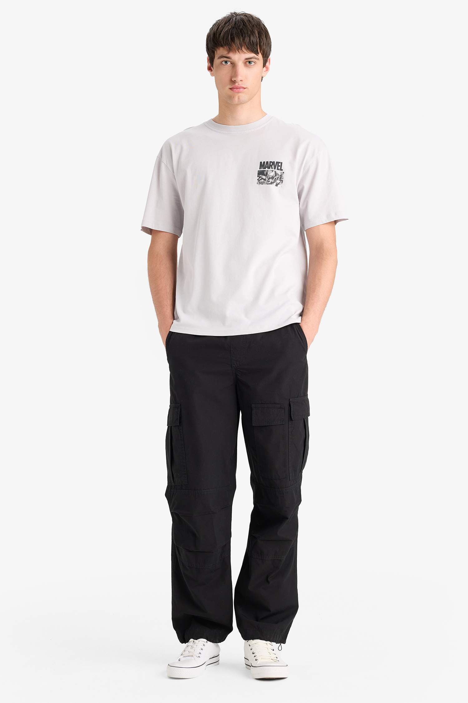 %100 Pamuk Marvel Avengers Boxy Fit Bisiklet Yaka Sırt Baskılı Kısa Kollu Tişört