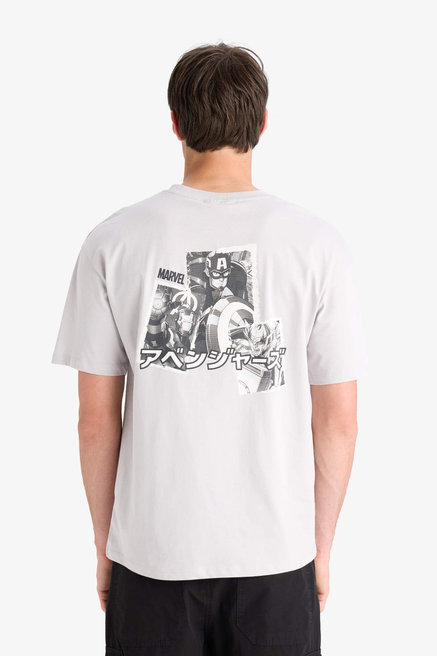 %100 Pamuk Marvel Avengers Boxy Fit Bisiklet Yaka Sırt Baskılı Kısa Kollu Tişört