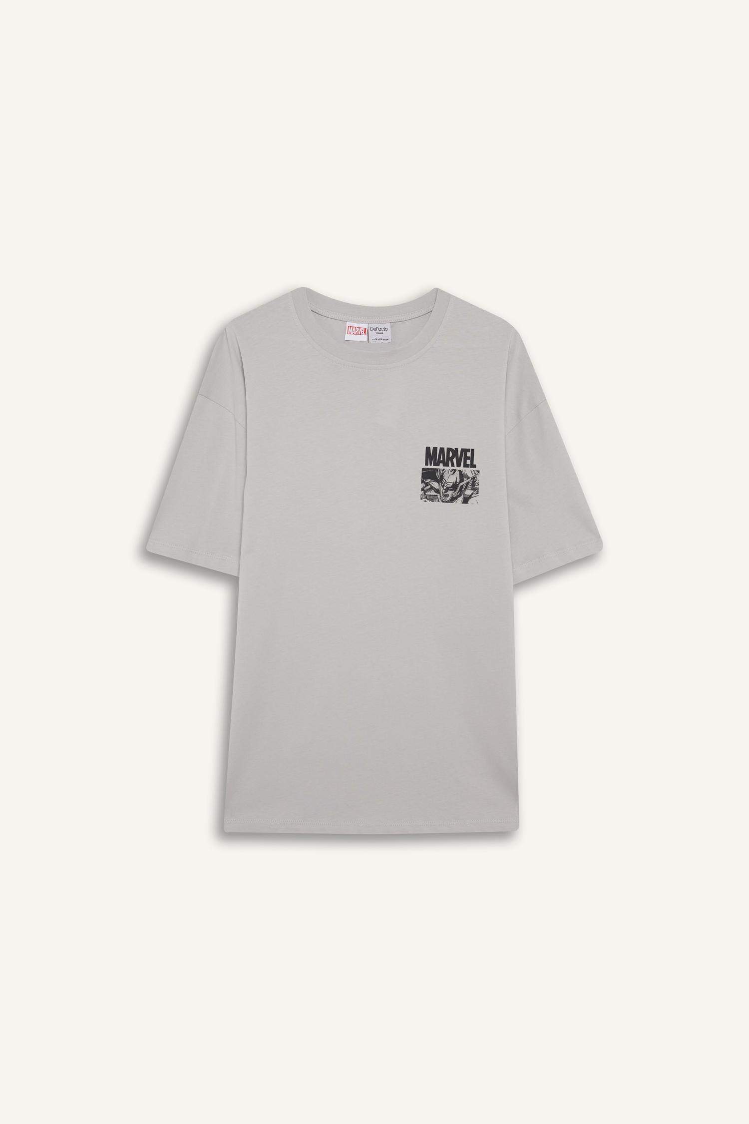 %100 Pamuk Marvel Avengers Boxy Fit Bisiklet Yaka Sırt Baskılı Kısa Kollu Tişört