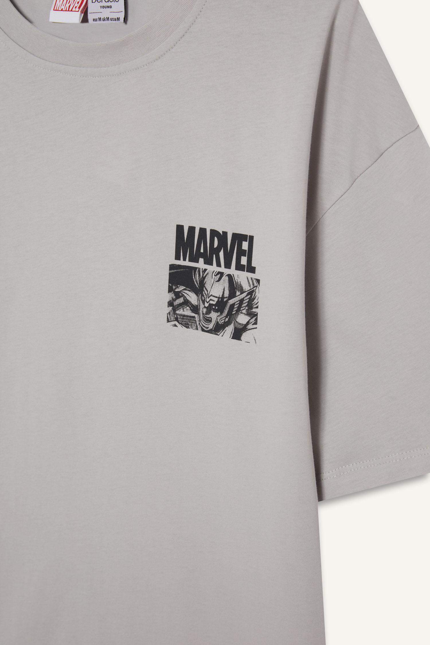 %100 Pamuk Marvel Avengers Boxy Fit Bisiklet Yaka Sırt Baskılı Kısa Kollu Tişört