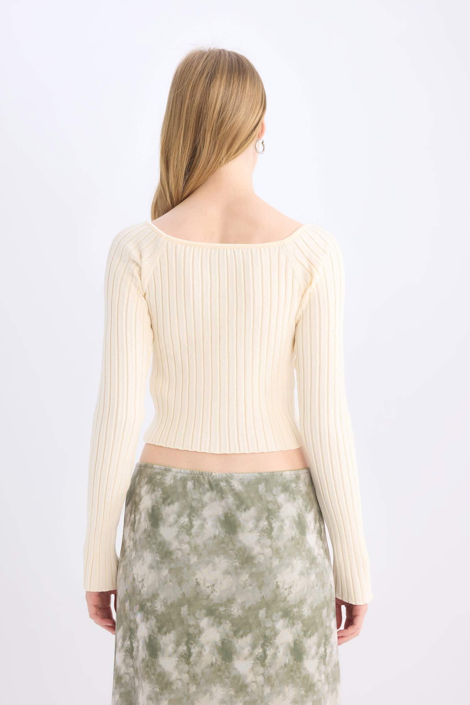 Fitted Açık Omuz Crop Triko Kazak