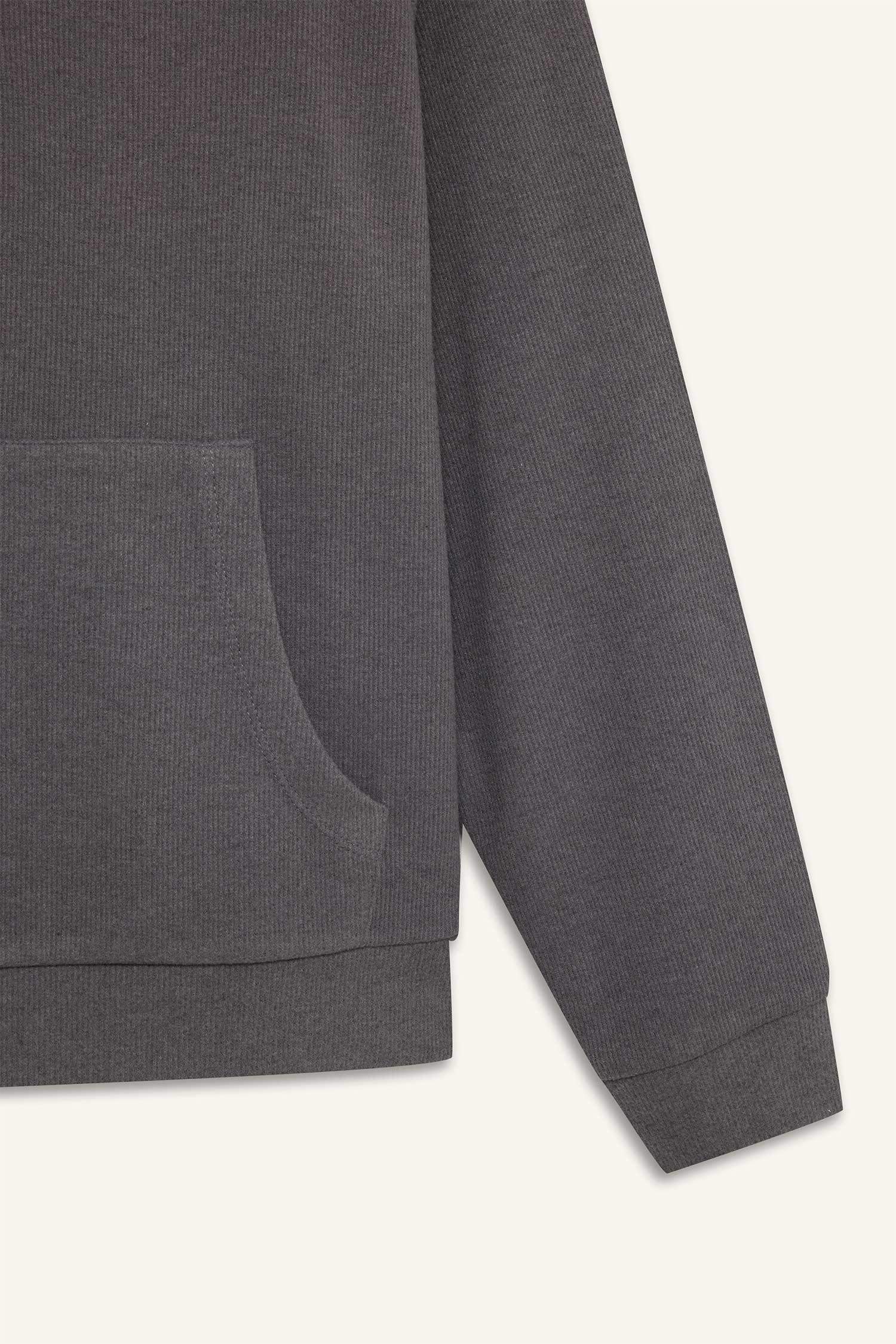 Oversize Geniş Kalıp Basic Düz Kanguru Cepli Fermuarlı Polo Yaka Sweatshirt