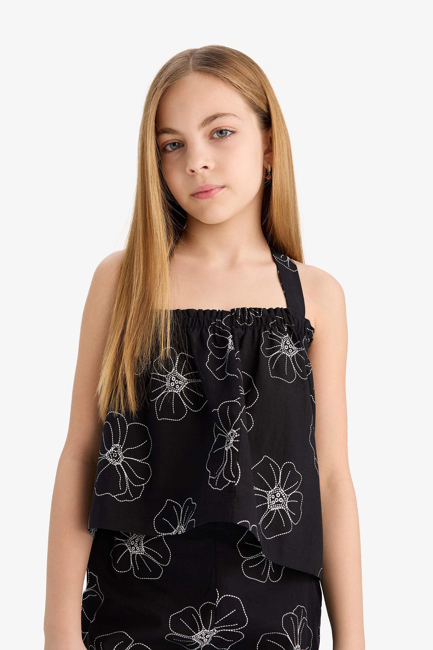 Girl Floral Suspender Linen Blouse