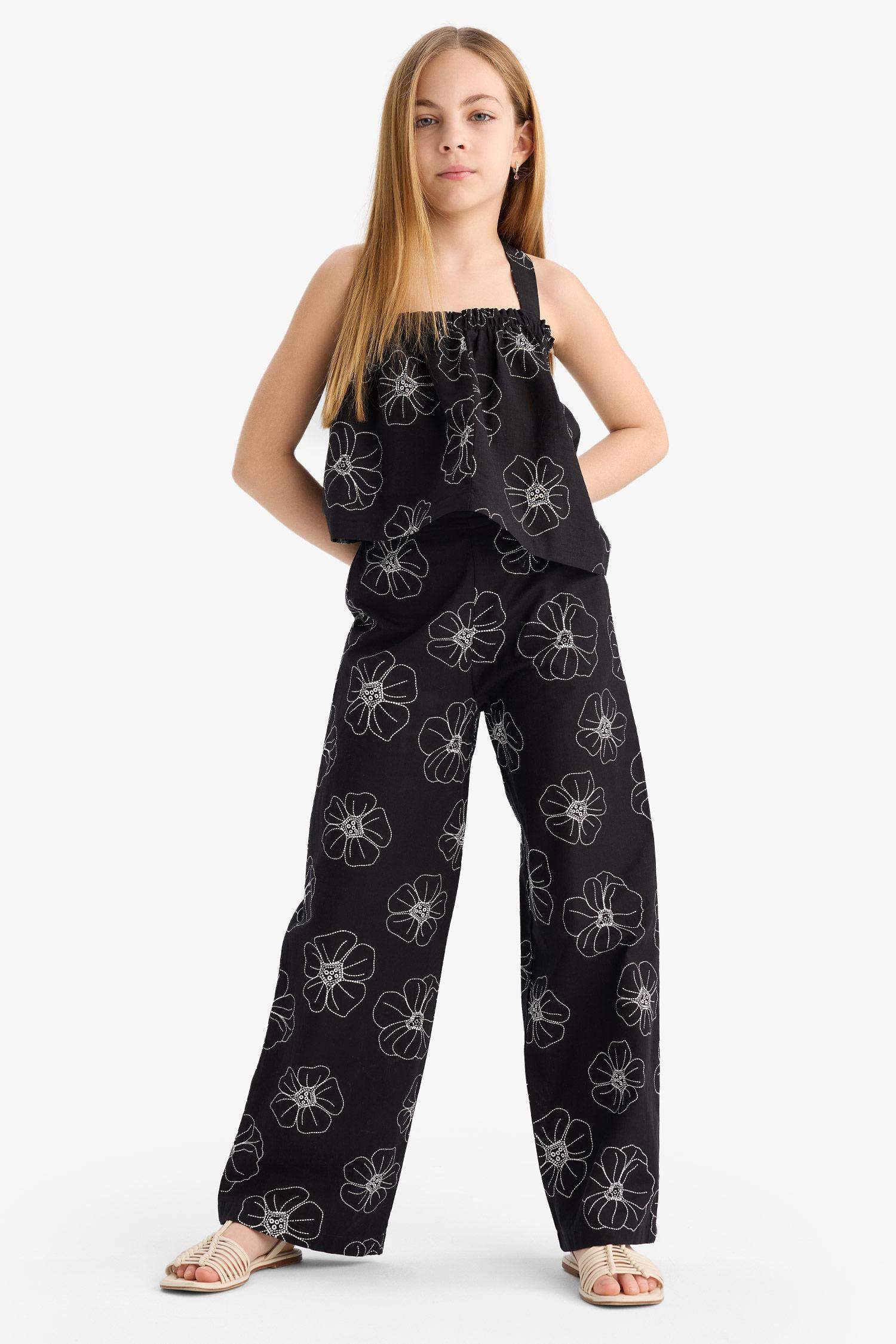 Girl Floral Suspender Linen Blouse