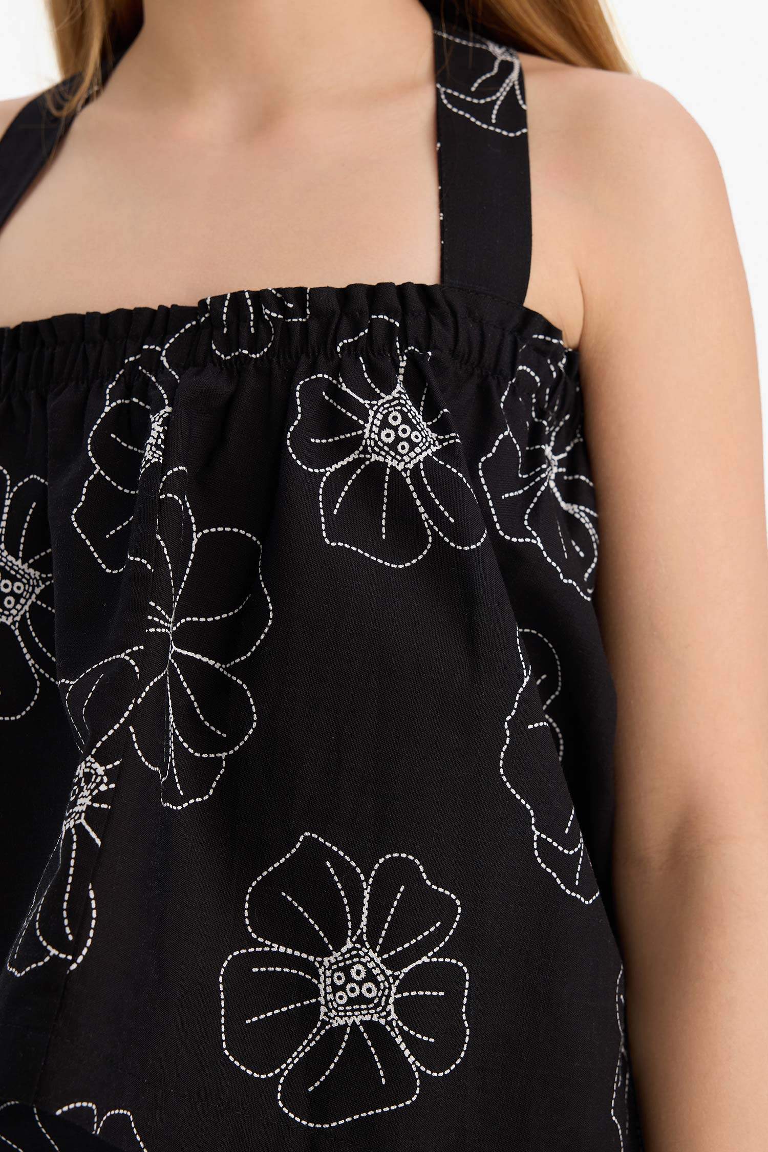 Girl Floral Suspender Linen Blouse