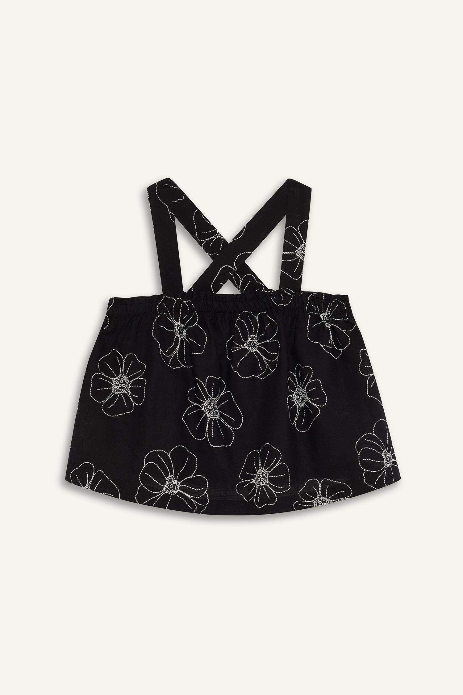 Девочка льняная блузка с цветочным принтом и бретельками