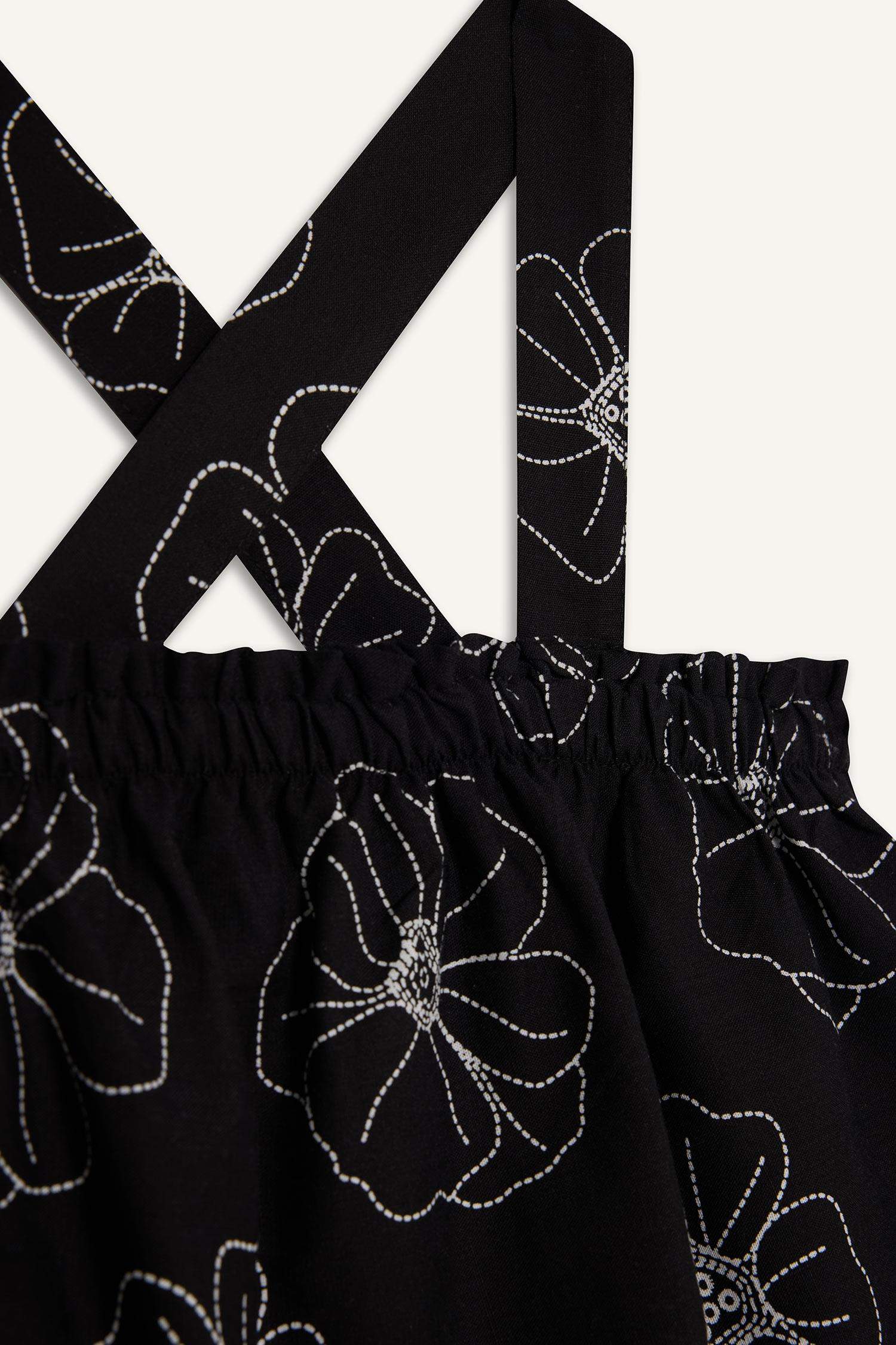 Девочка льняная блузка с цветочным принтом и бретельками