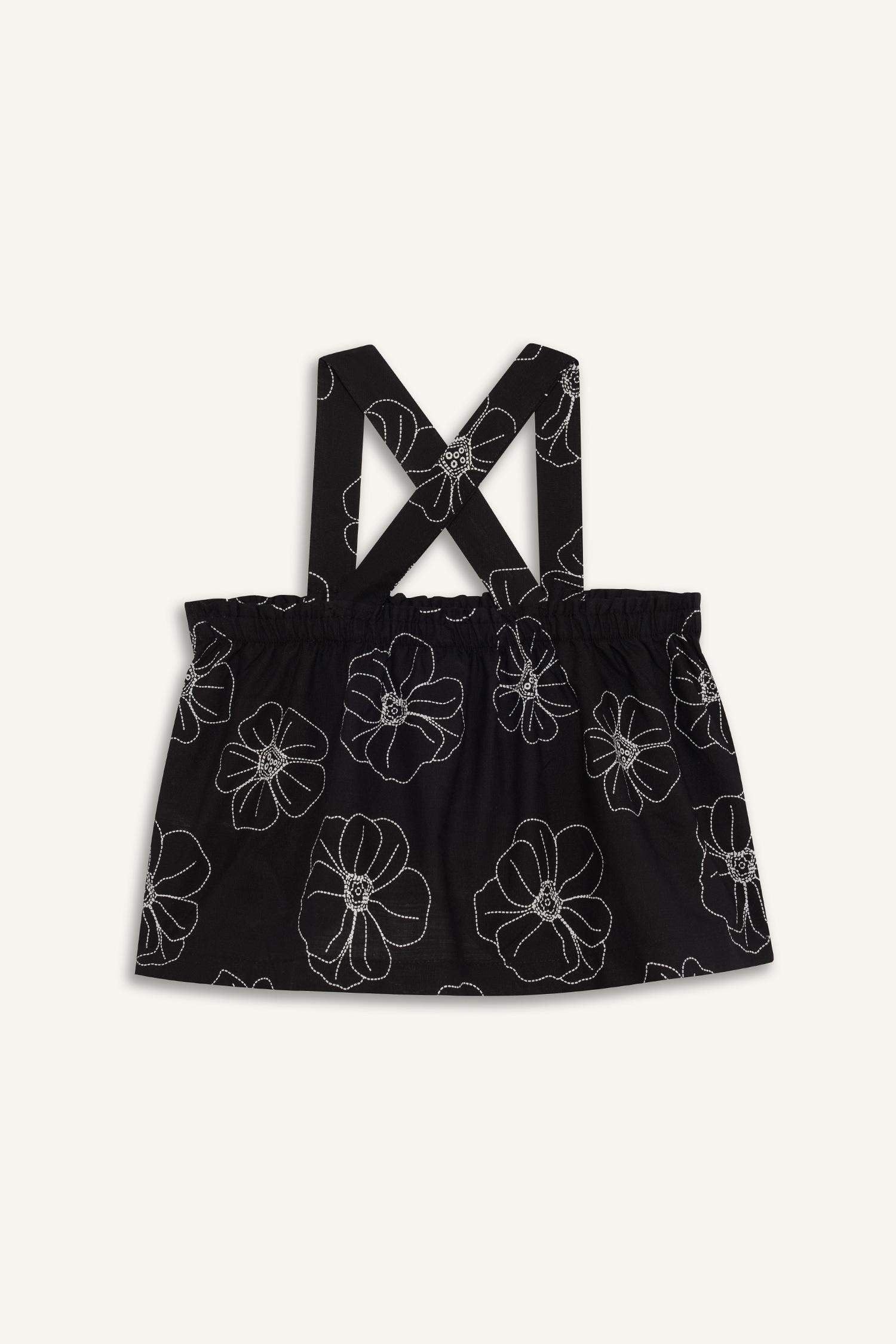 Девочка льняная блузка с цветочным принтом и бретельками