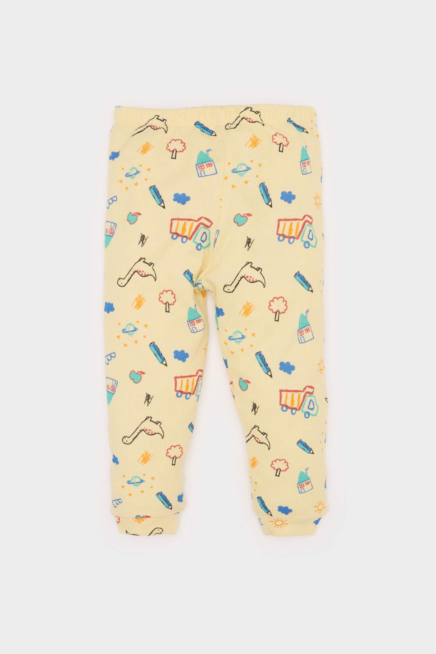 Baby Boy Vehicle Printed Long Sleeve Waffle 2 Piece Pajama Set