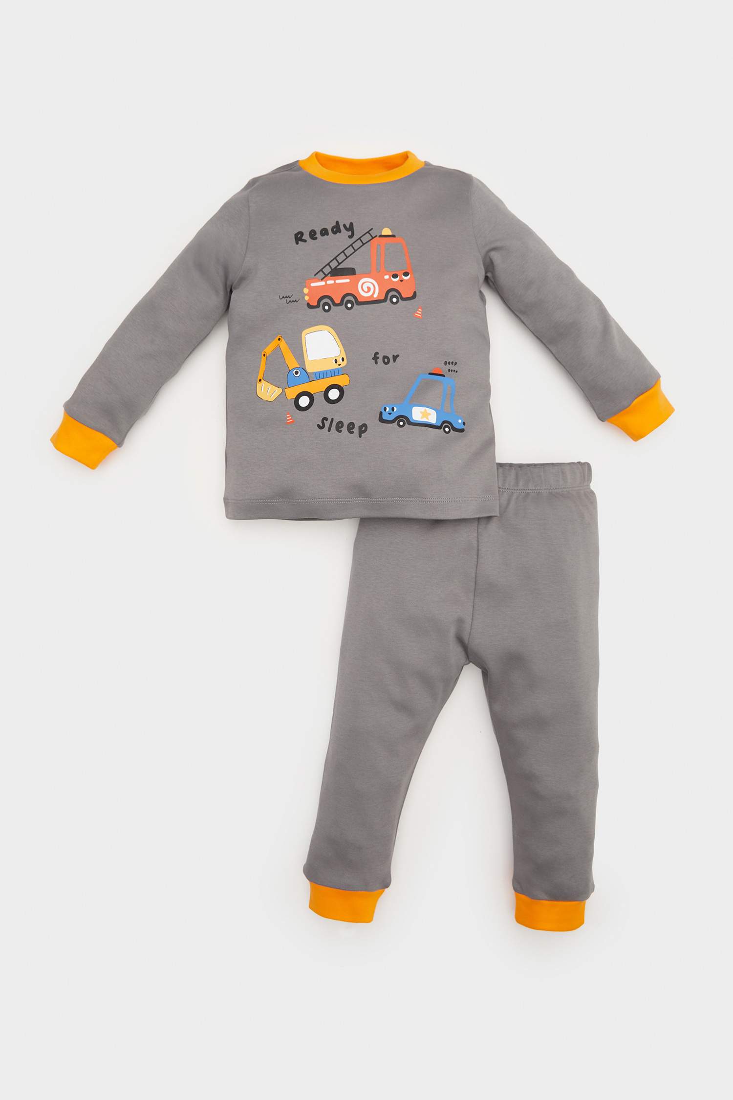 Erkek Bebek Pijama Takımı Araç Baskılı Uzun Kollu Üst Beli Lastikli Uzun Alt
