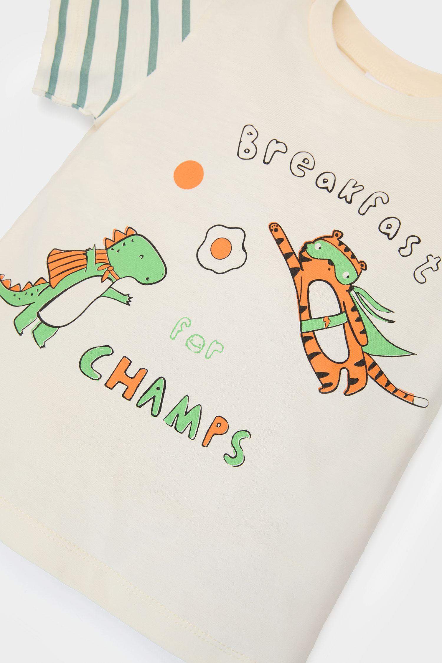 Erkek Bebek Pijama Takımı Baskılı Kısa Kollu Penye Üst Çizgili Uzun Alt