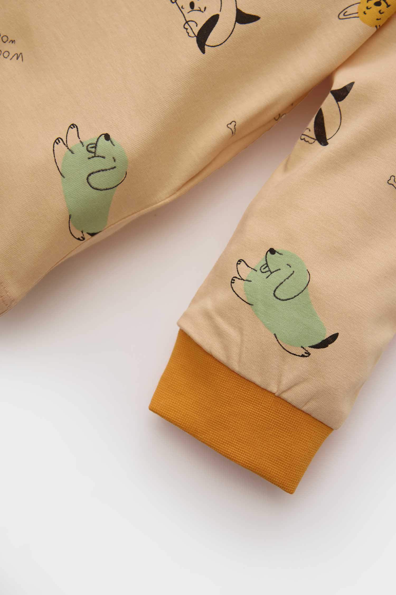 Erkek Bebek Pijama Takımı Desenli Uzun Kollu Penye Üst Beli Lastikli Uzun Alt