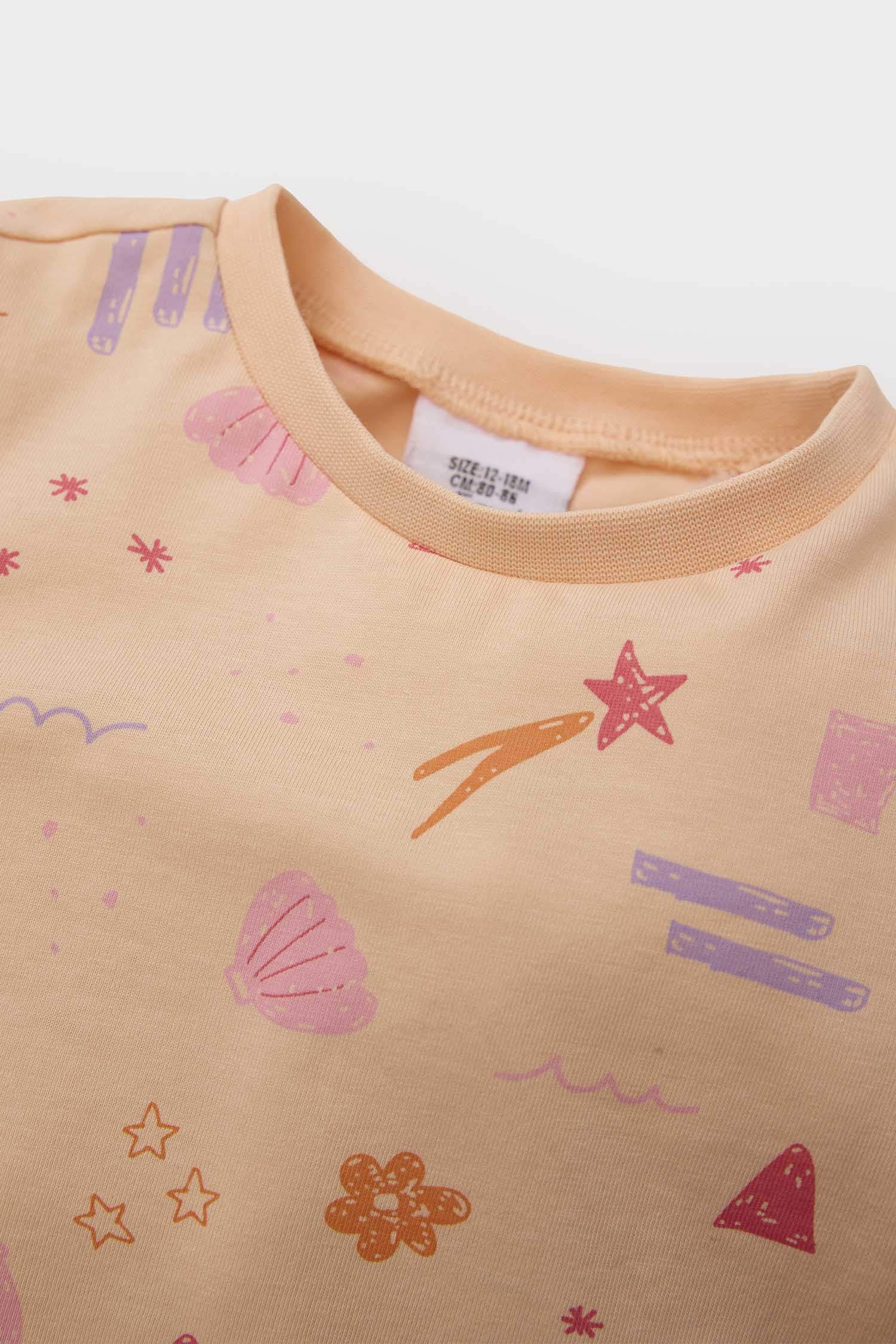 Kız Bebek Pijama Takımı Desenli Uzun Kollu Penye Üst Beli Lastikli Uzun Alt