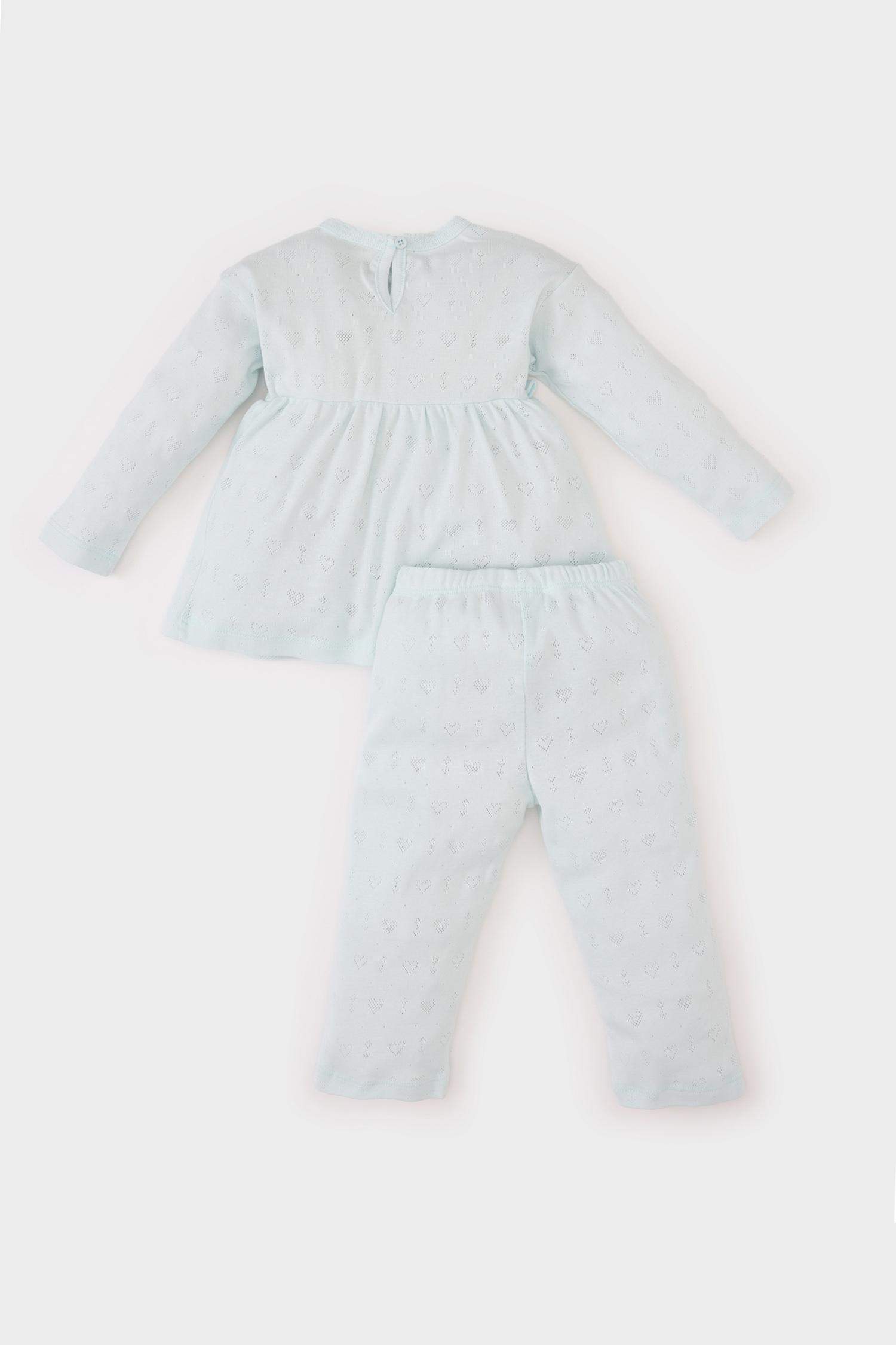 Kız Bebek Pijama Takımı Ribana Uzun Kollu Üst Beli Lastikli Uzun Alt