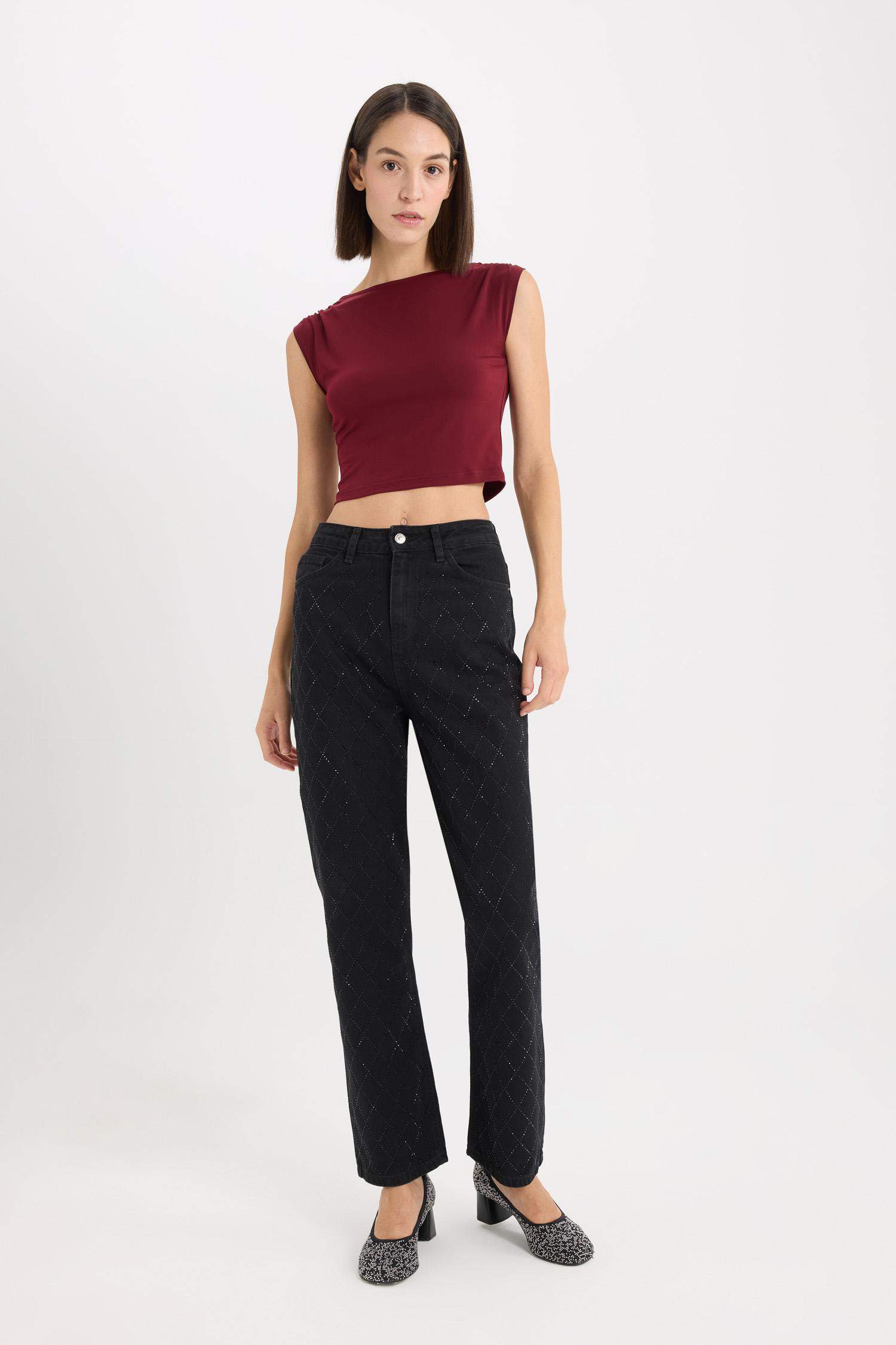 Straight Fit Yüksek Bel Bilek Boy Jean Pantolon