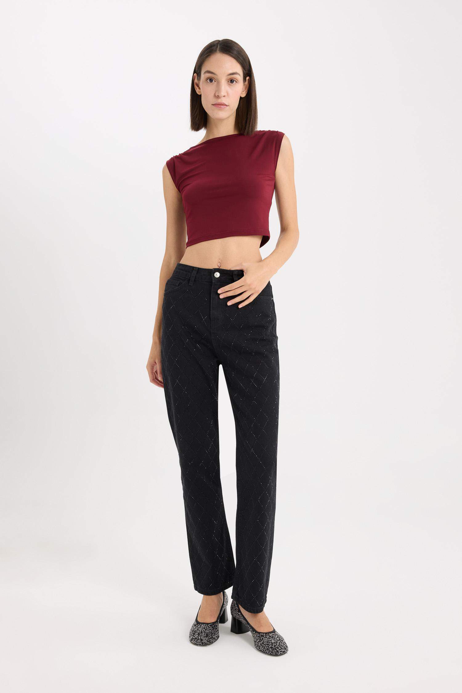 Straight Fit Yüksek Bel Bilek Boy Jean Pantolon