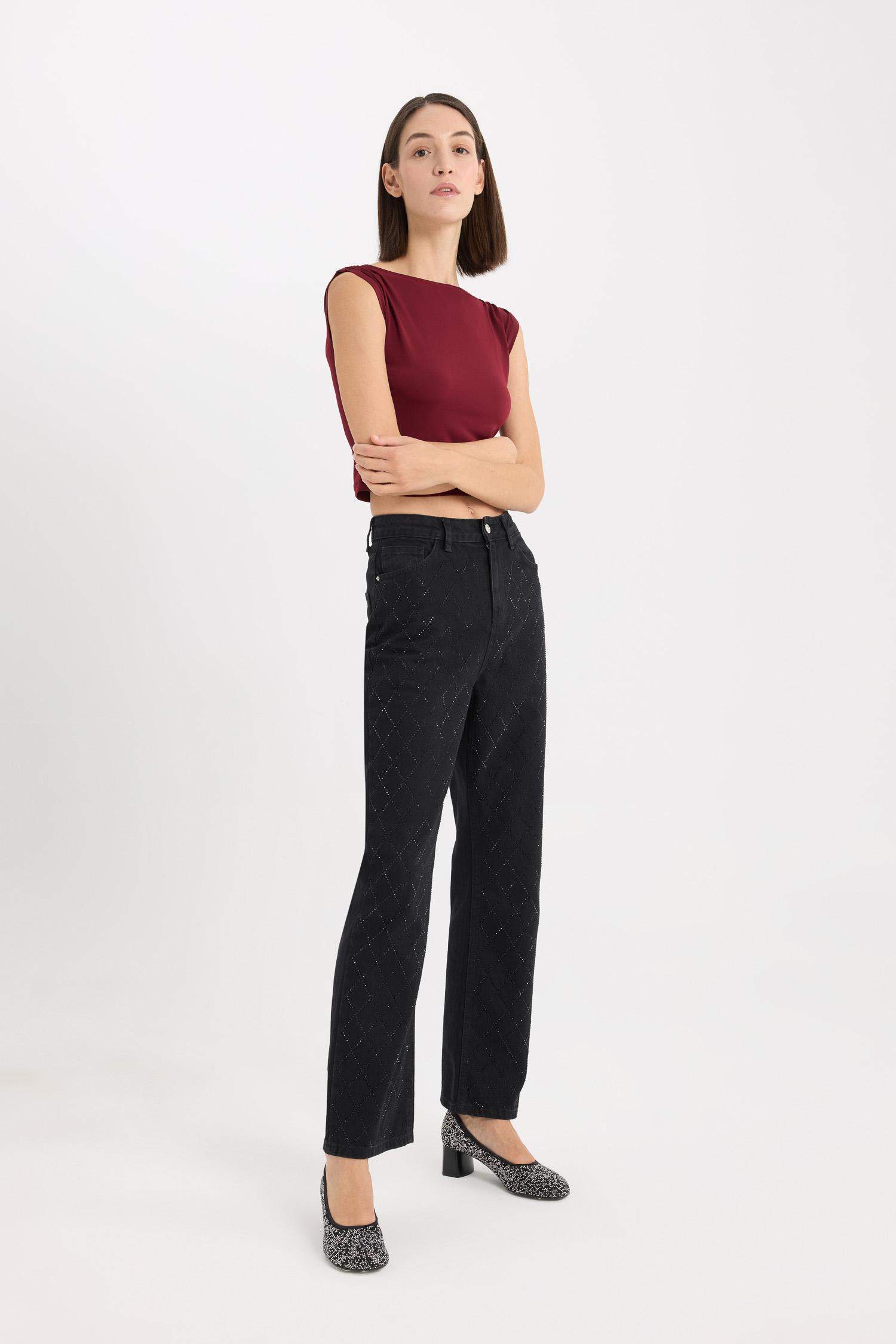 Straight Fit Yüksek Bel Bilek Boy Jean Pantolon