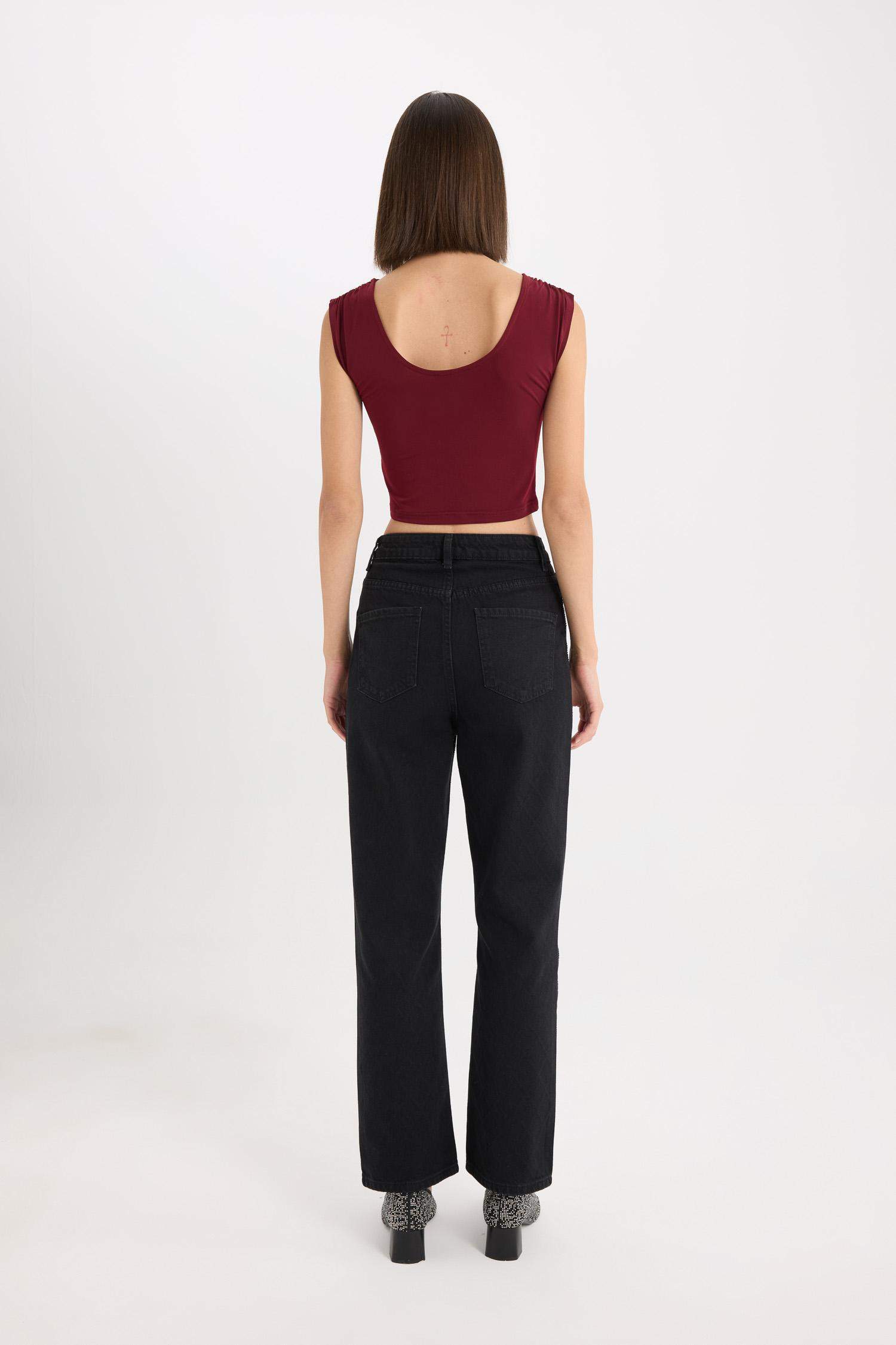 Straight Fit Yüksek Bel Bilek Boy Jean Pantolon