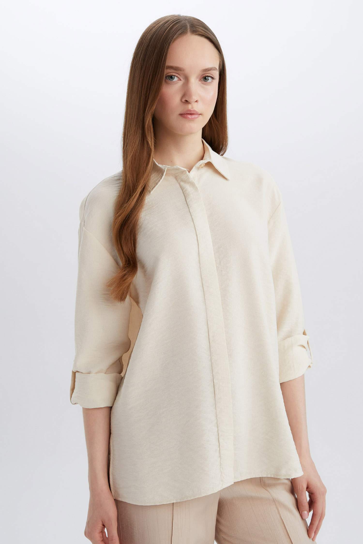 Regular Fit Basic Düz Uzun Kollu Gömlek Tunik