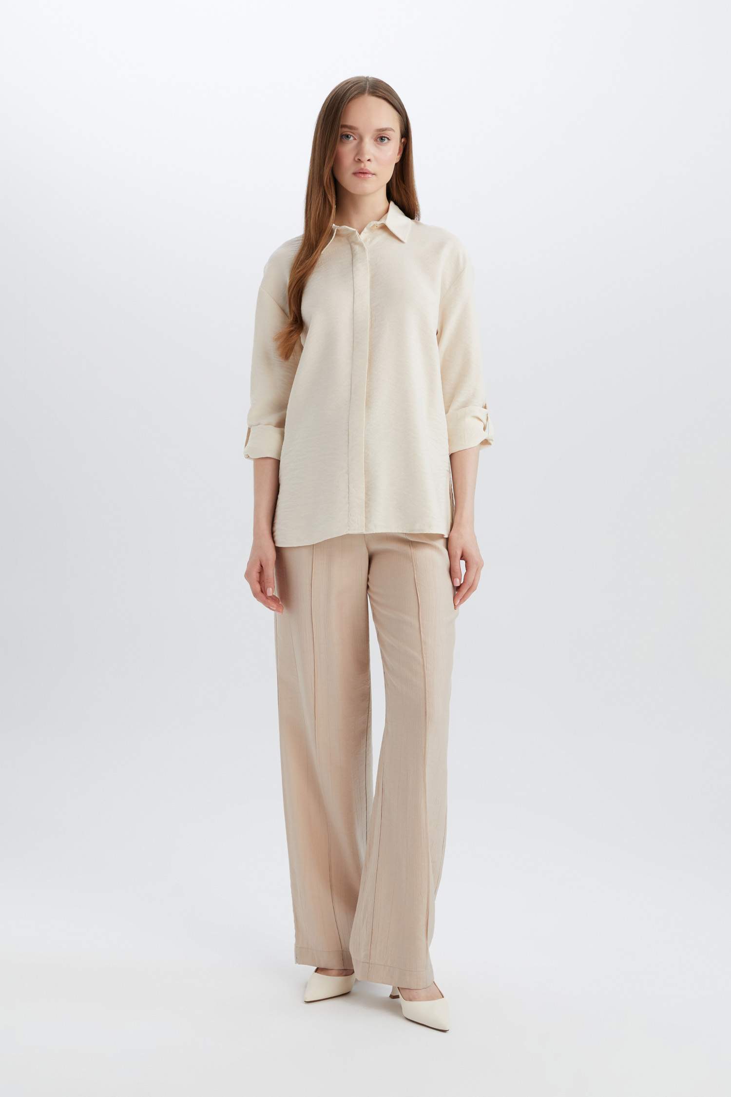 Regular Fit Basic Düz Uzun Kollu Gömlek Tunik