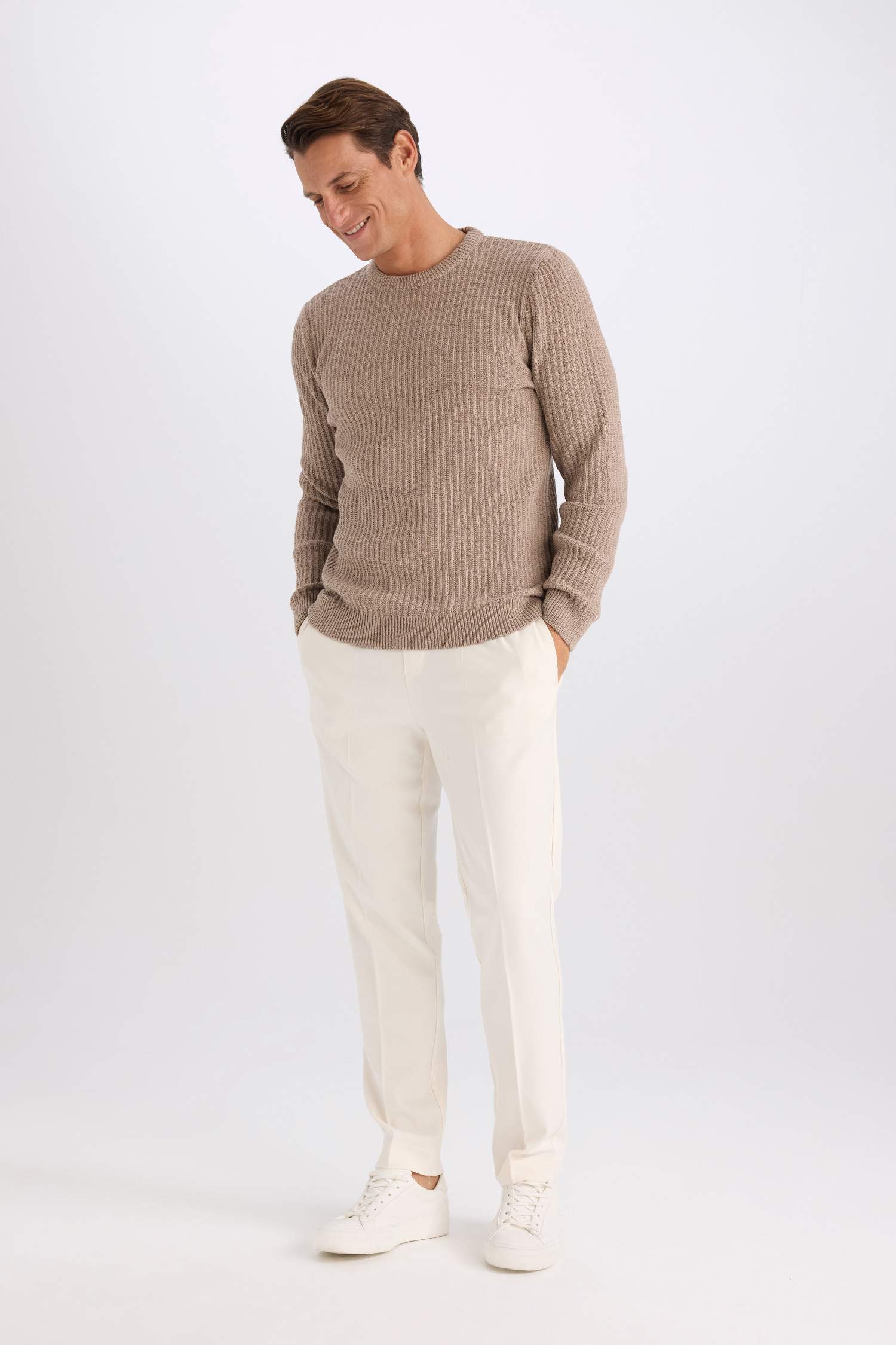 Standart Fit Bisiklet Yaka Dokulu Triko Kazak