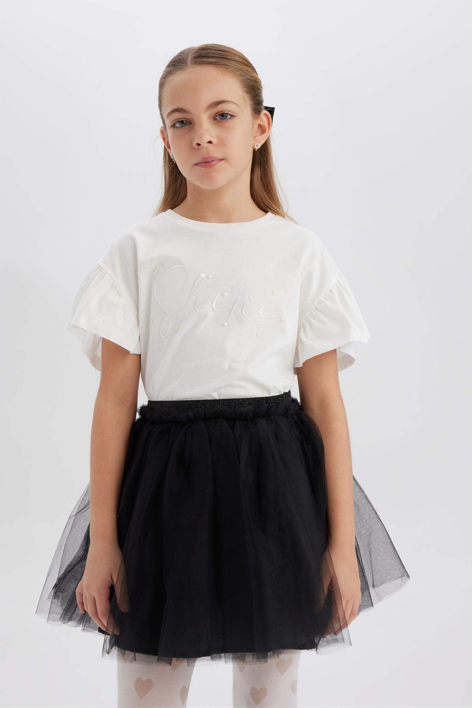 T-shirt imprimé à col rond et manches courtes pour fille