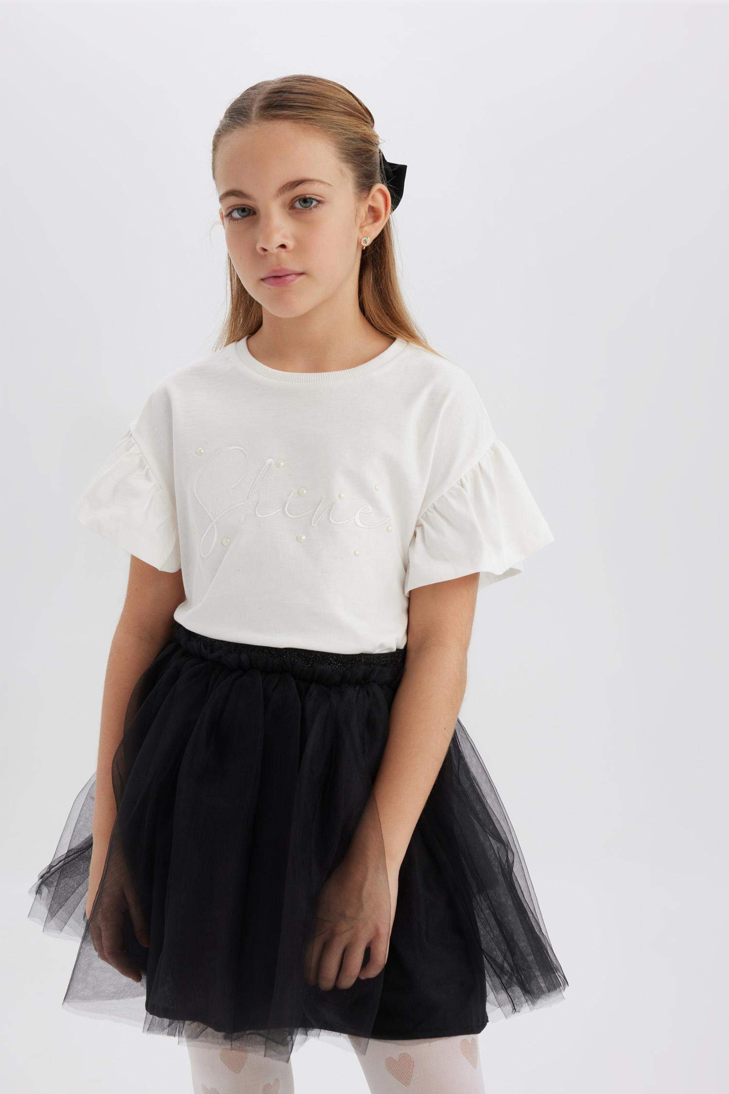 T-shirt imprimé à col rond et manches courtes pour fille