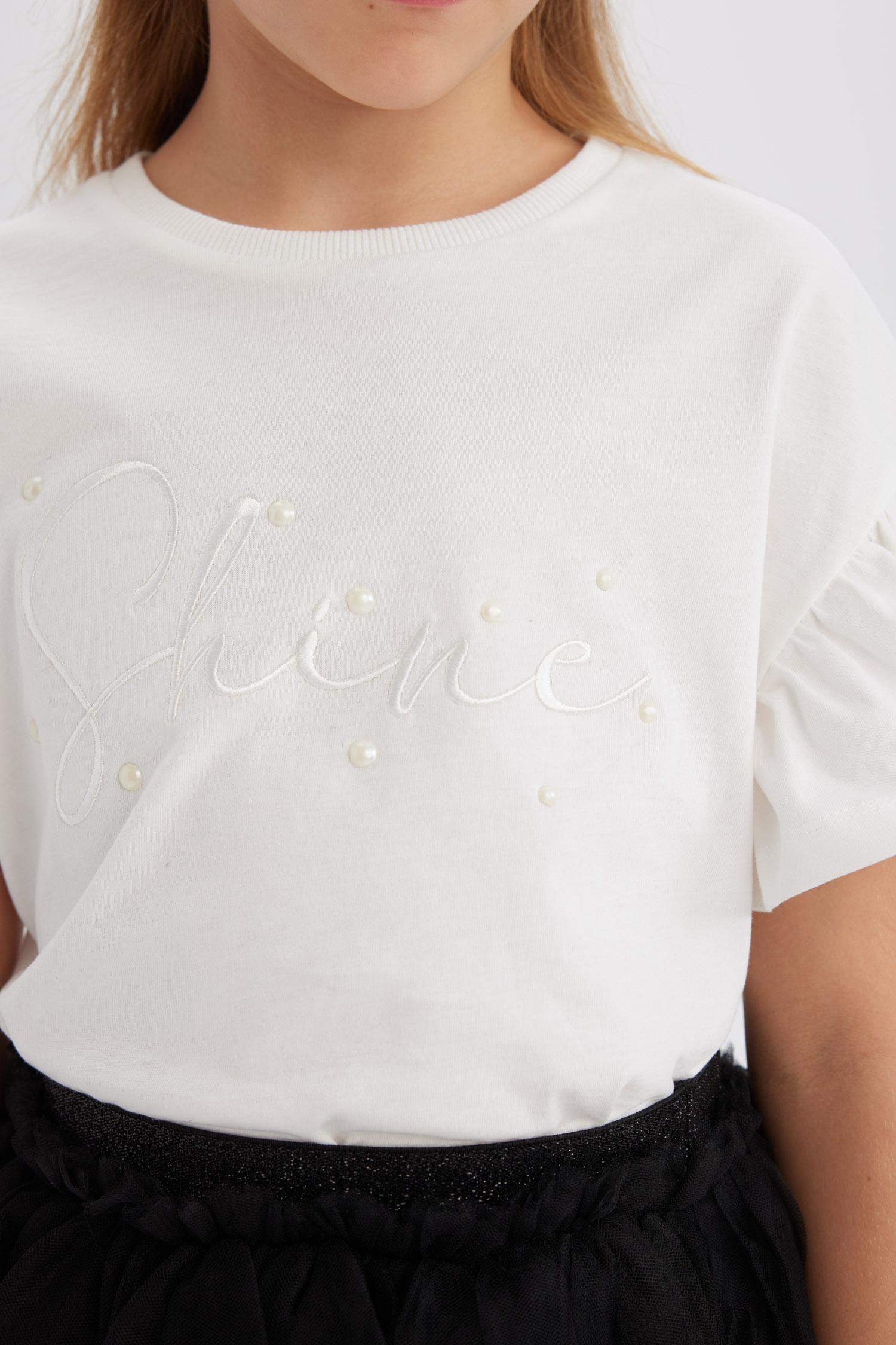 T-shirt imprimé à col rond et manches courtes pour fille