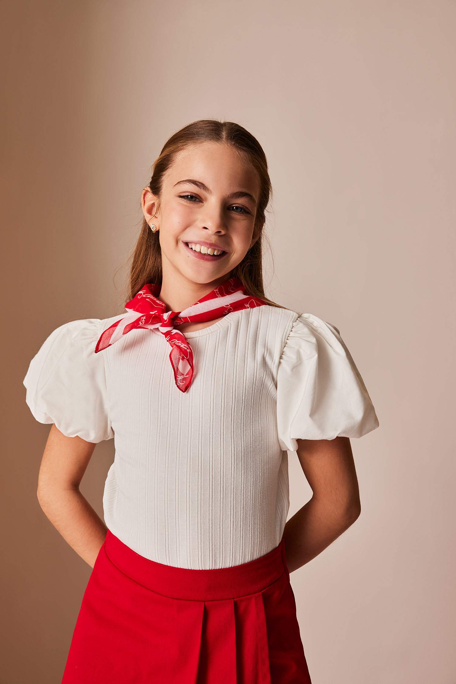 Kız Çocuk Bisiklet Yaka Fitilli Kaşkorse Kısa Kollu Tişört