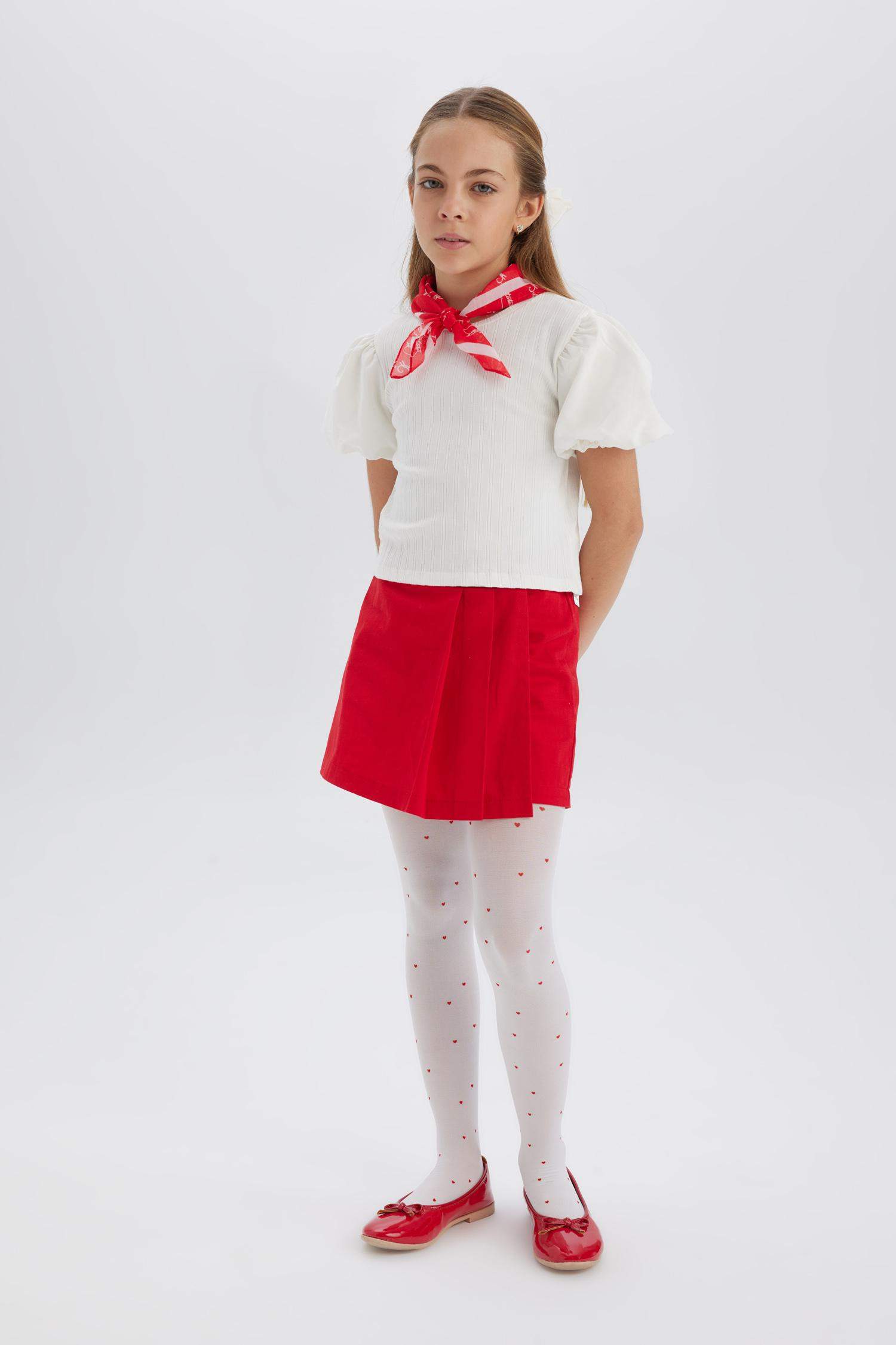 Kız Çocuk Bisiklet Yaka Fitilli Kaşkorse Kısa Kollu Tişört