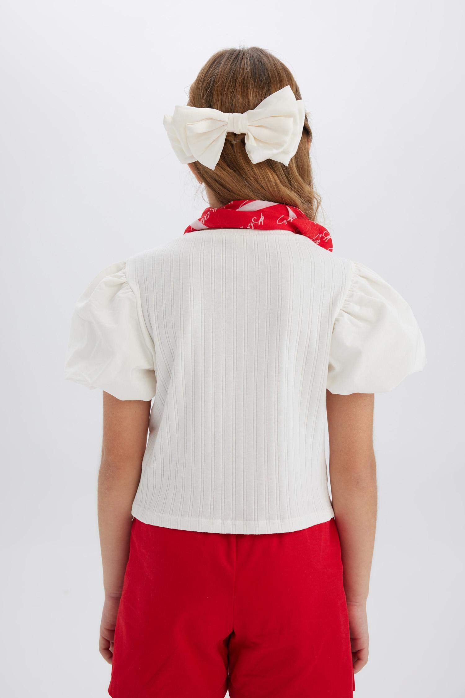 Kız Çocuk Bisiklet Yaka Fitilli Kaşkorse Kısa Kollu Tişört