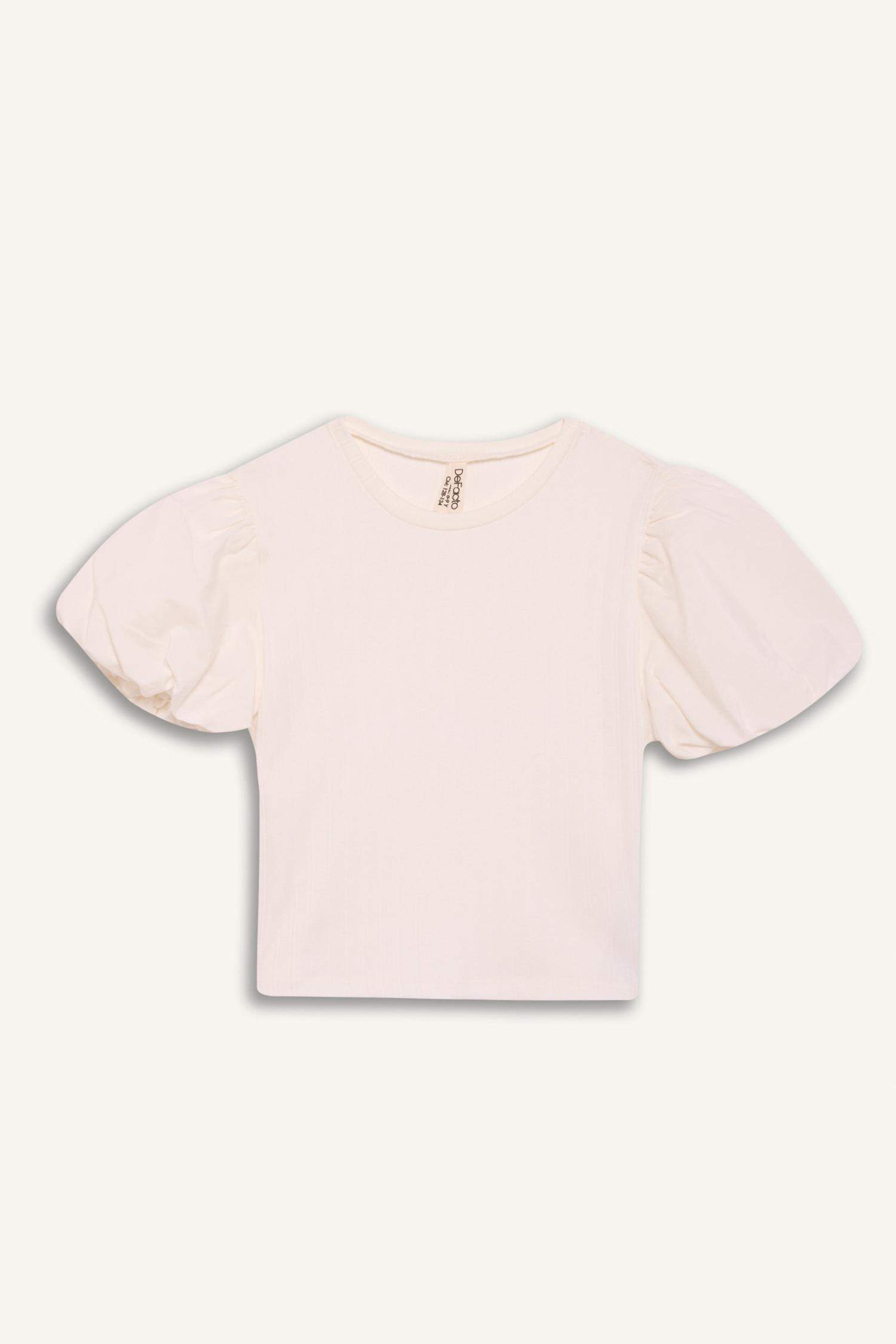 Kız Çocuk Bisiklet Yaka Fitilli Kaşkorse Kısa Kollu Tişört