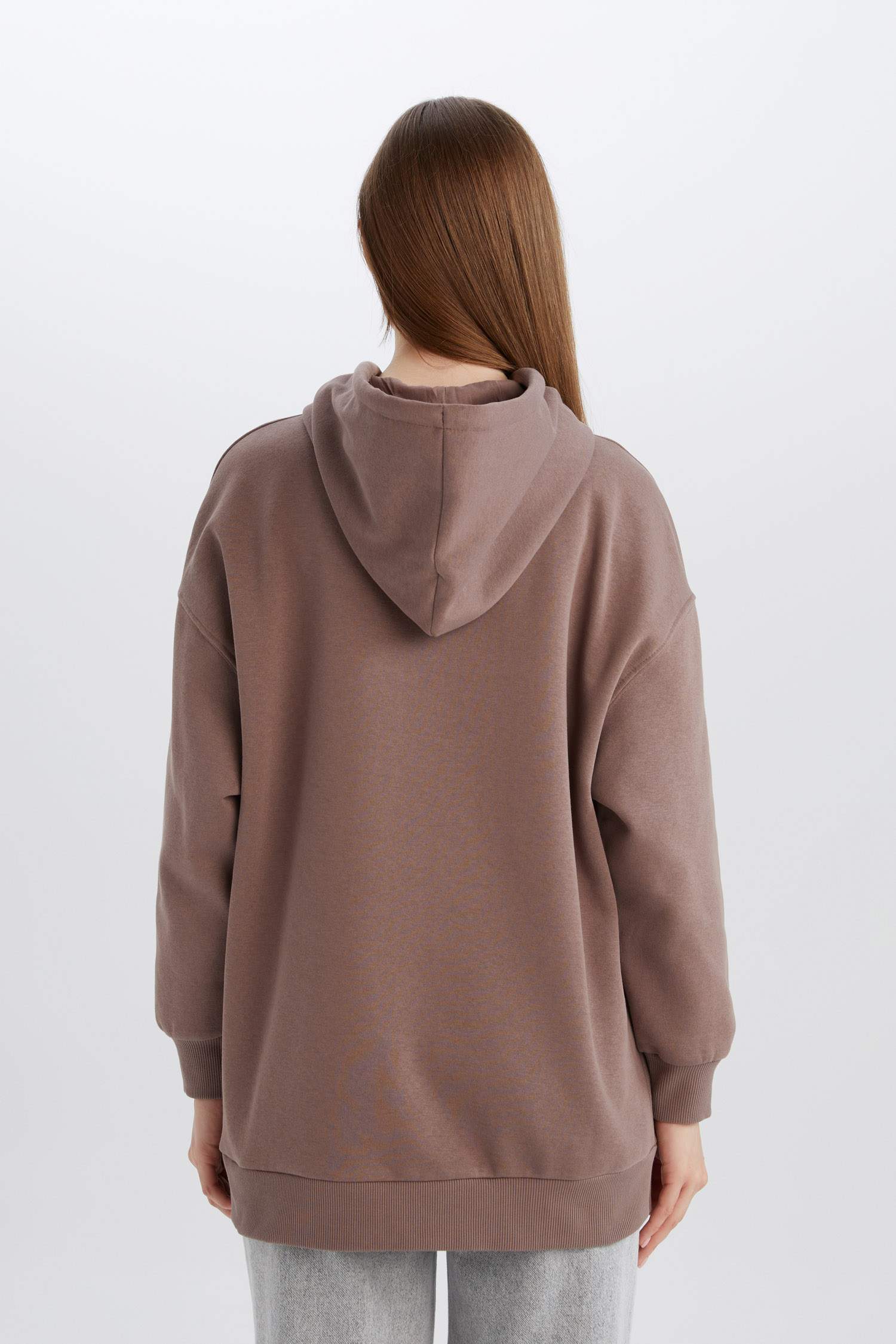 Relax Fit Kapüşonlu Baskılı İçi Yumuşak Tüylü Kalın Sweatshirt Tunik