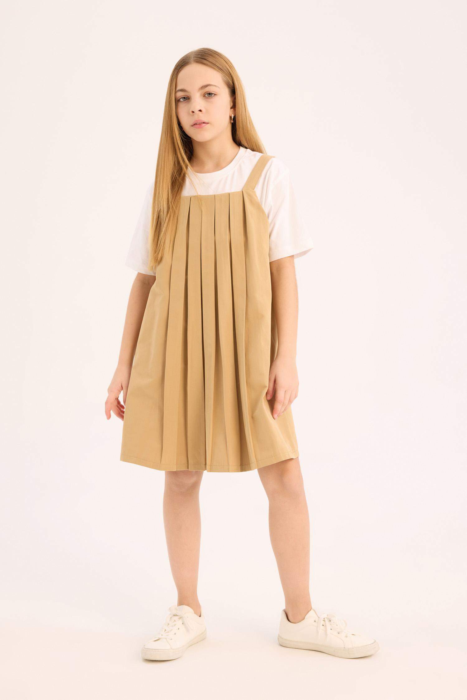 Kız Çocuk Pileli Askılı Yazlık Elbise