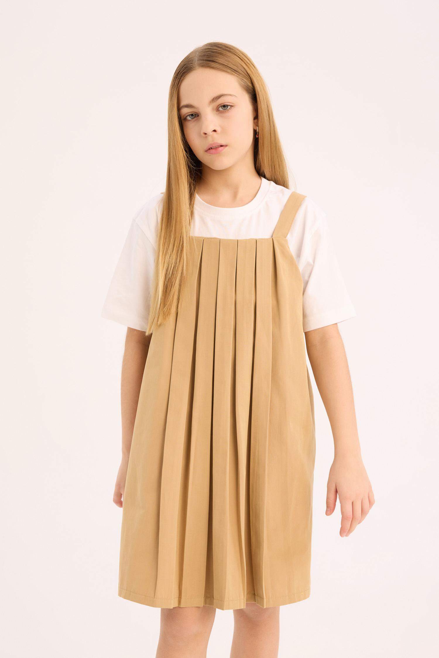 Kız Çocuk Pileli Askılı Yazlık Elbise