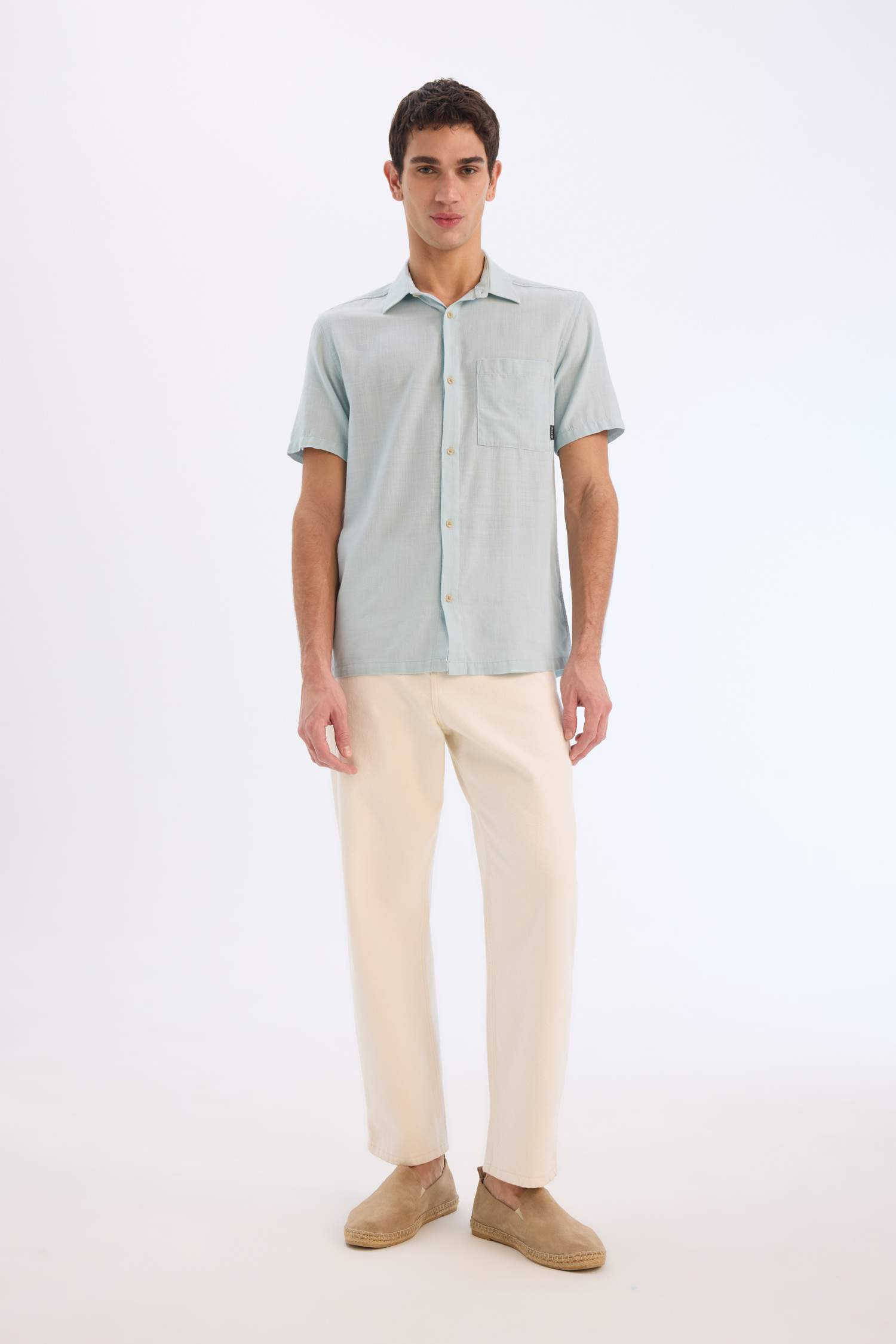 Chemise slim basique en coton à manches courtes