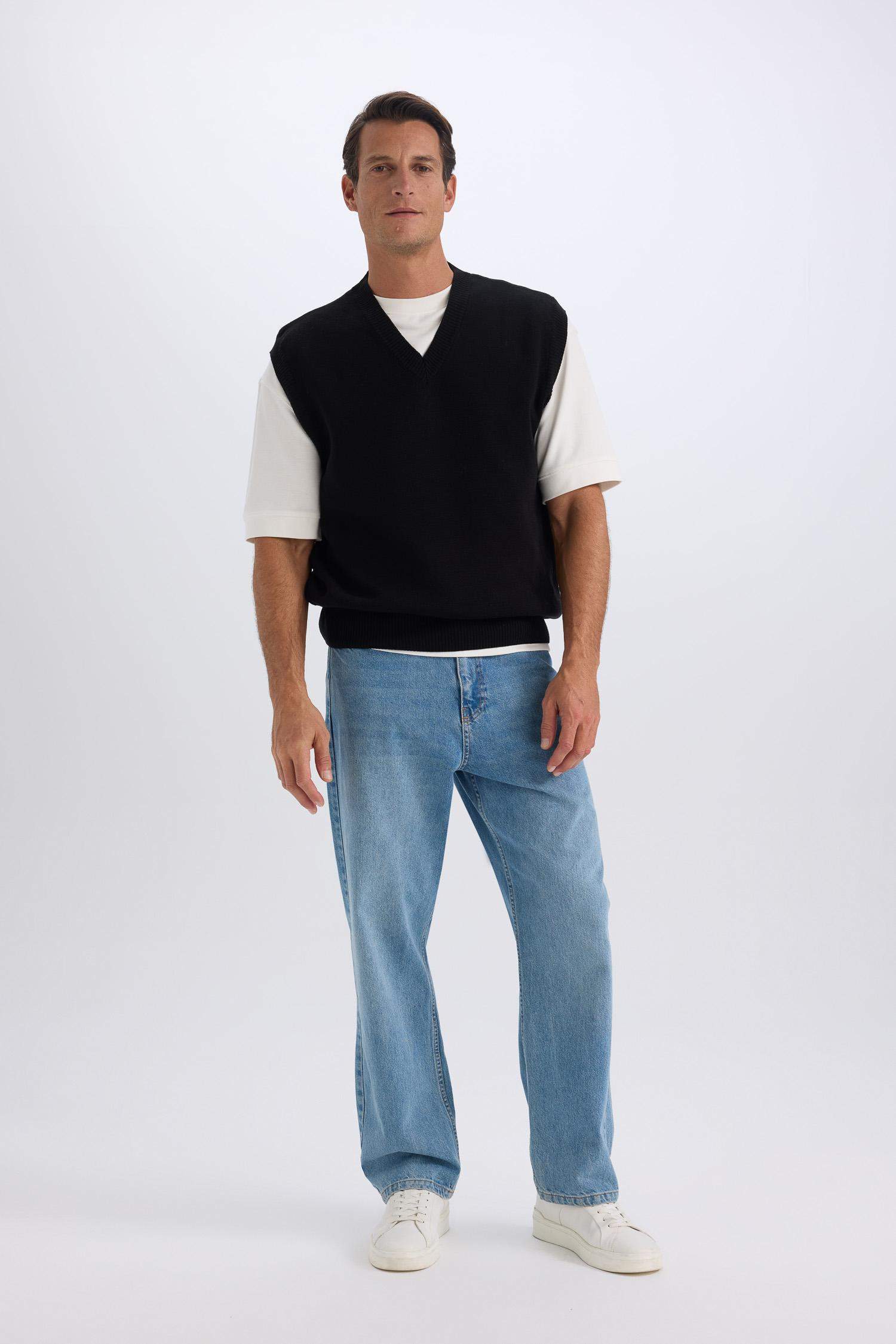 Standart Fit V Yaka Triko Basic Düz Süveter