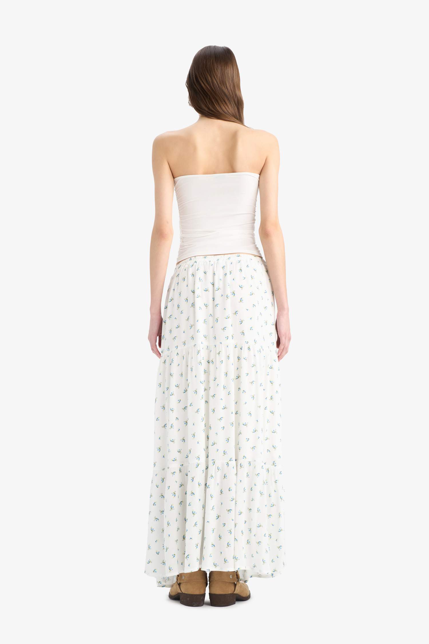 Floral Crinkle Viscose Cotton Lined High Waist Maxi Skirt