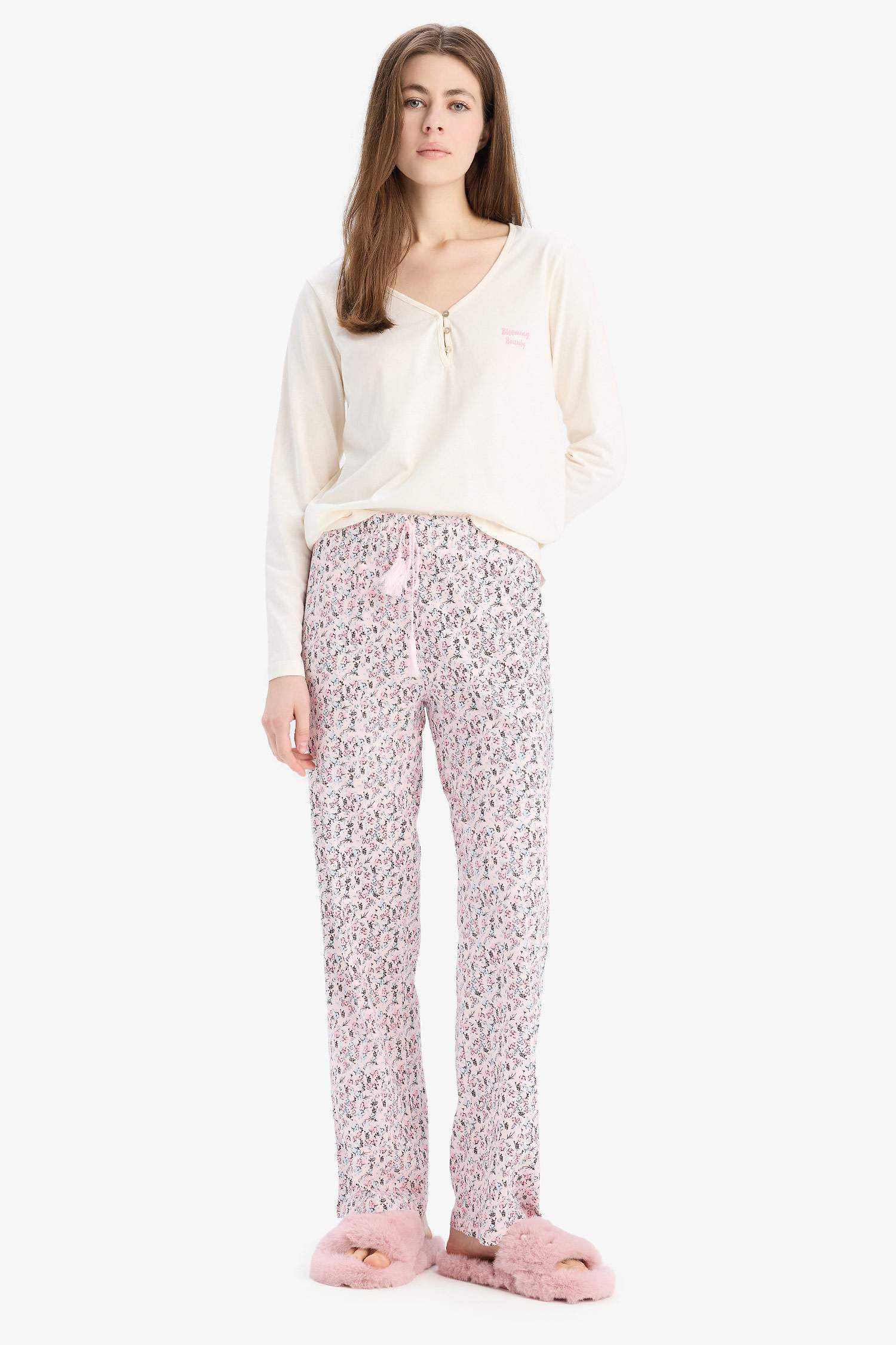 Pijama Takımı Uzun Kollu Üst Desenli Uzun Alt-Fall in Love