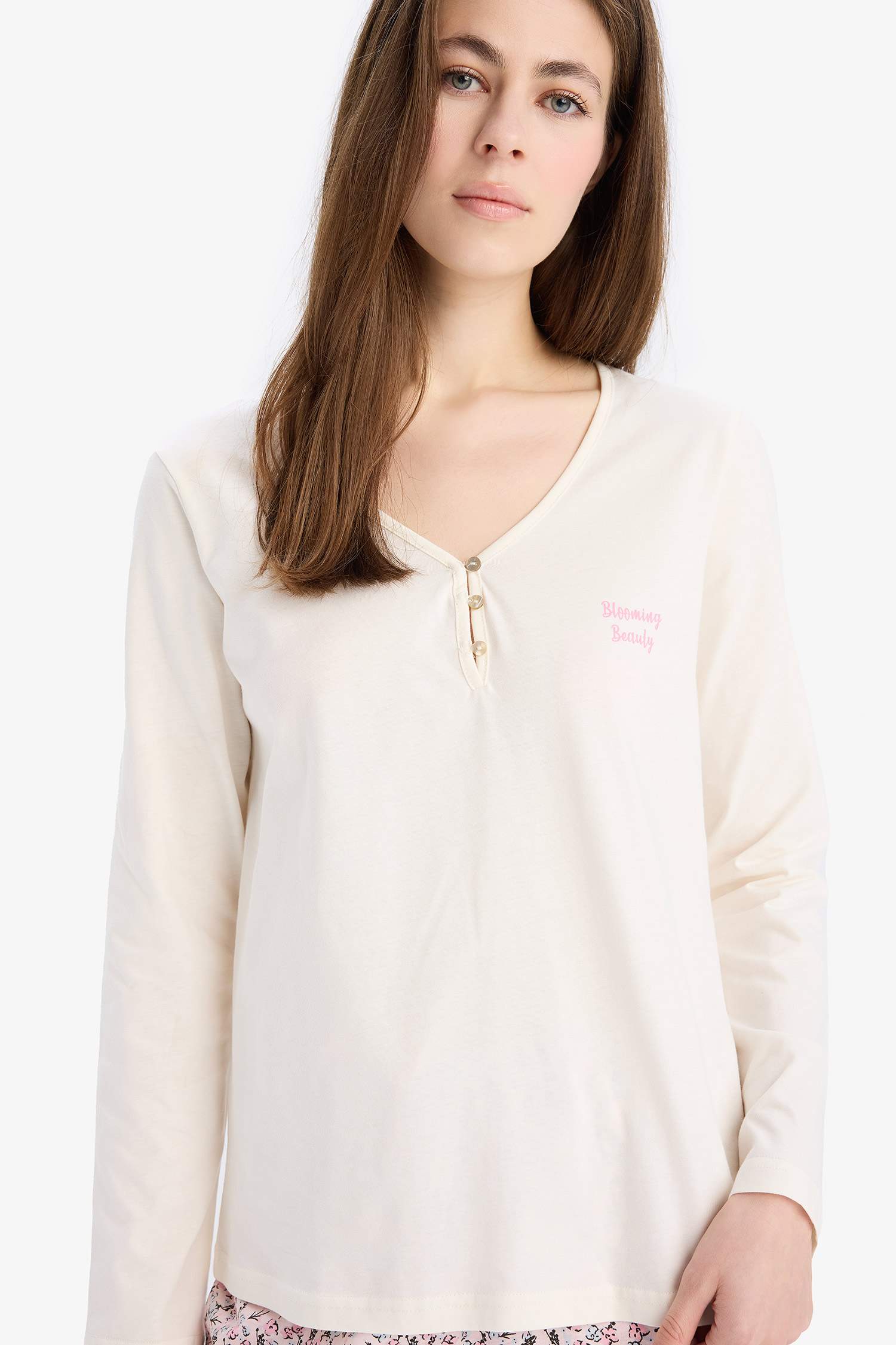 Pijama Takımı Uzun Kollu Üst Desenli Uzun Alt-Fall in Love