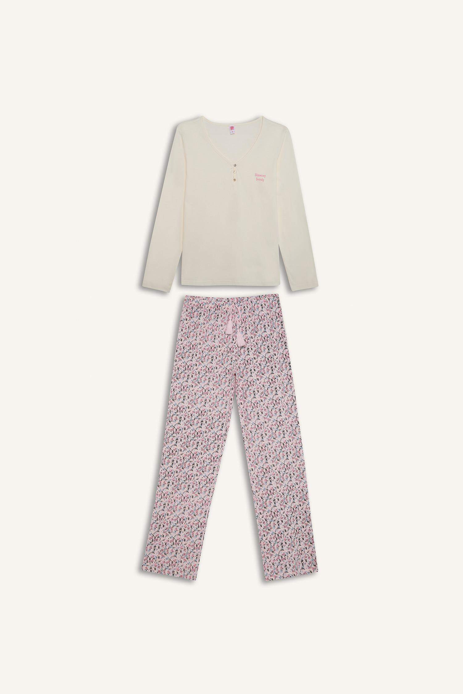 Pijama Takımı Uzun Kollu Üst Desenli Uzun Alt-Fall in Love